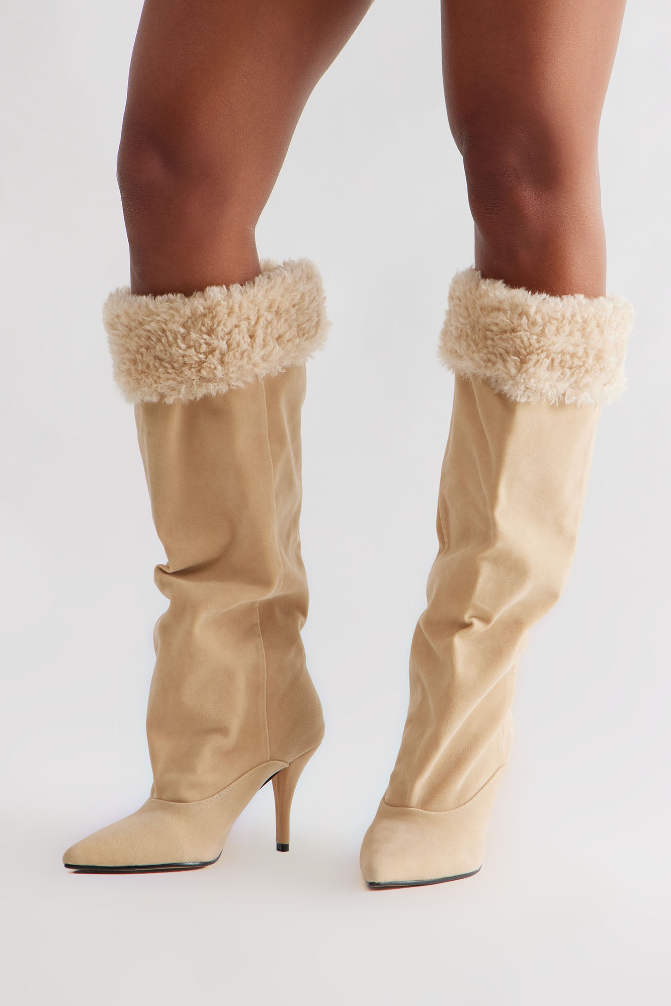 Seattle Ruched Knee High Boots - Sand