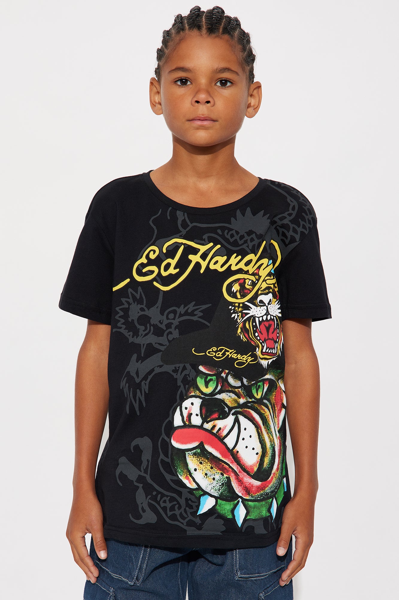Mini Ed Hardy Be The Bulldog Front/Back Short Sleeve Tee - Black