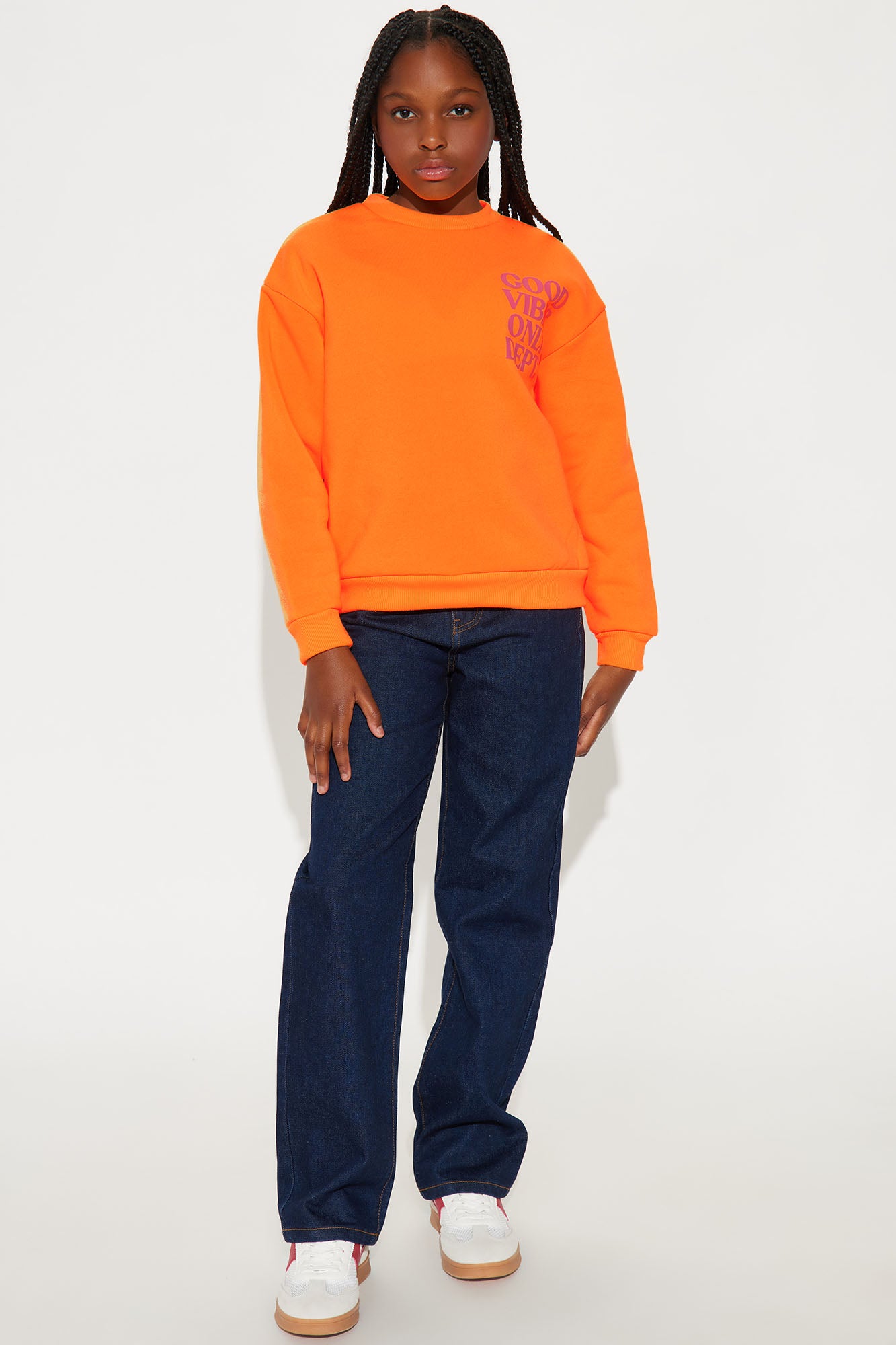 Mini Good Vibes Only Dept. Front/Back Crew Neck Sweatshirt - Orange