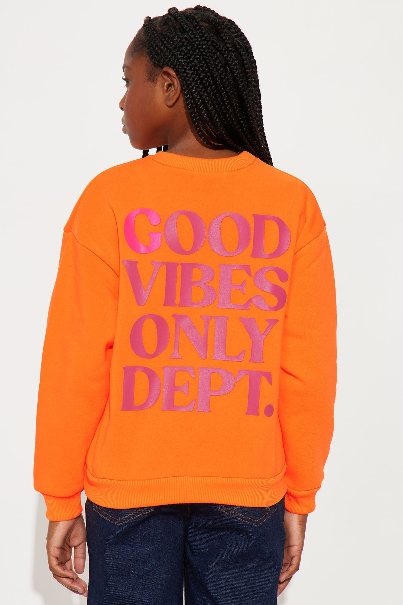 Mini Good Vibes Only Dept. Front/Back Crew Neck Sweatshirt - Orange