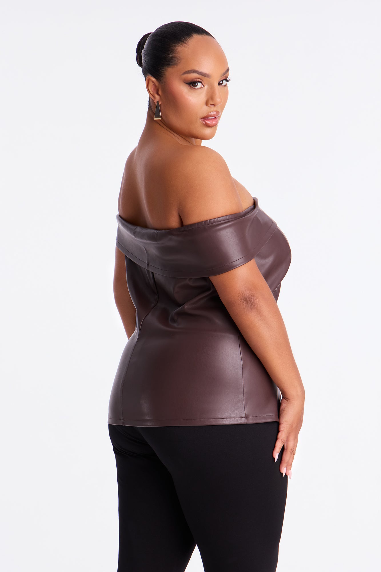 Street Chic Faux Leather Off Shoulder Top - Brown