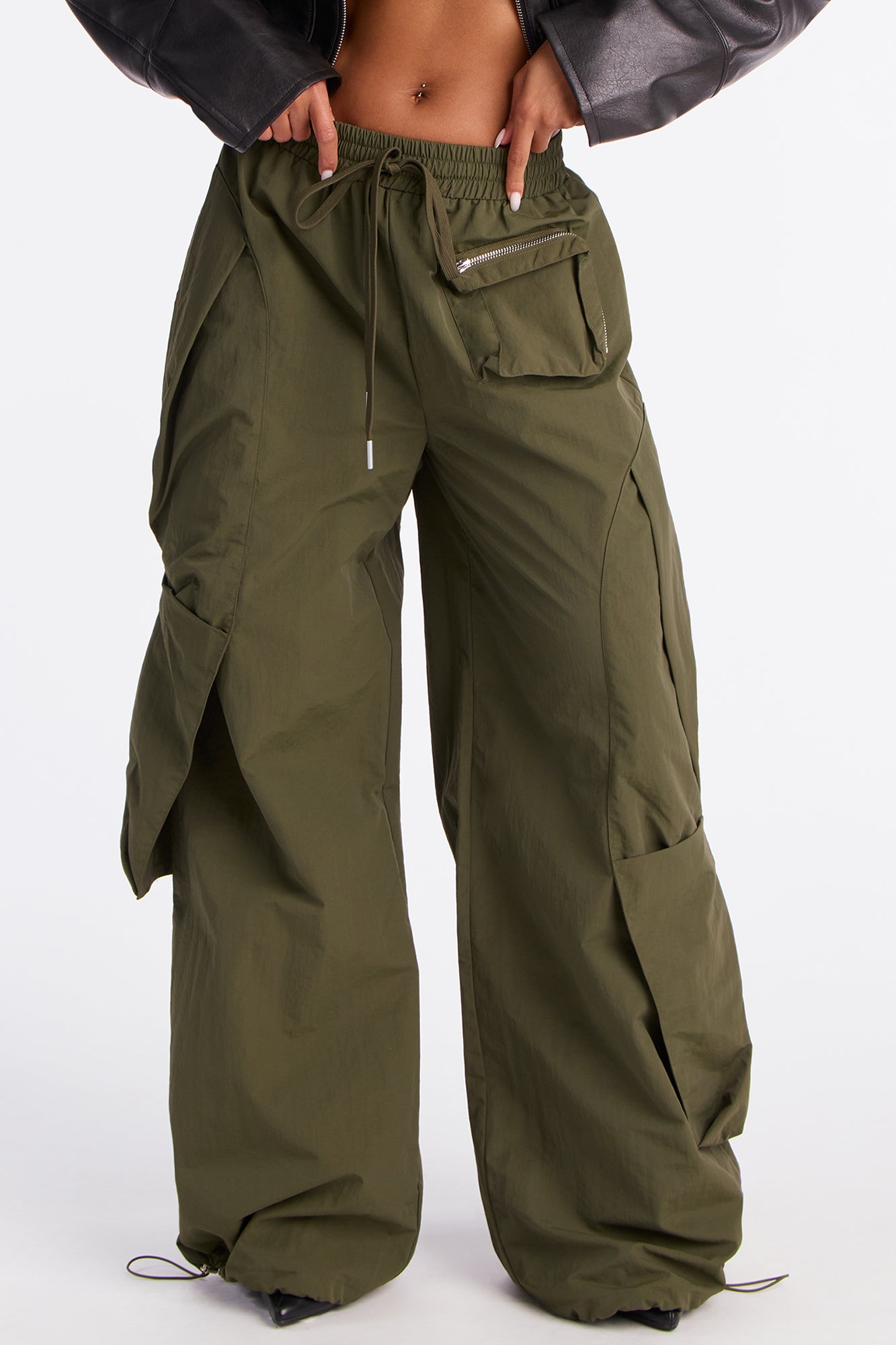 Mind Your Own Business Parachute Jogger - Military Green