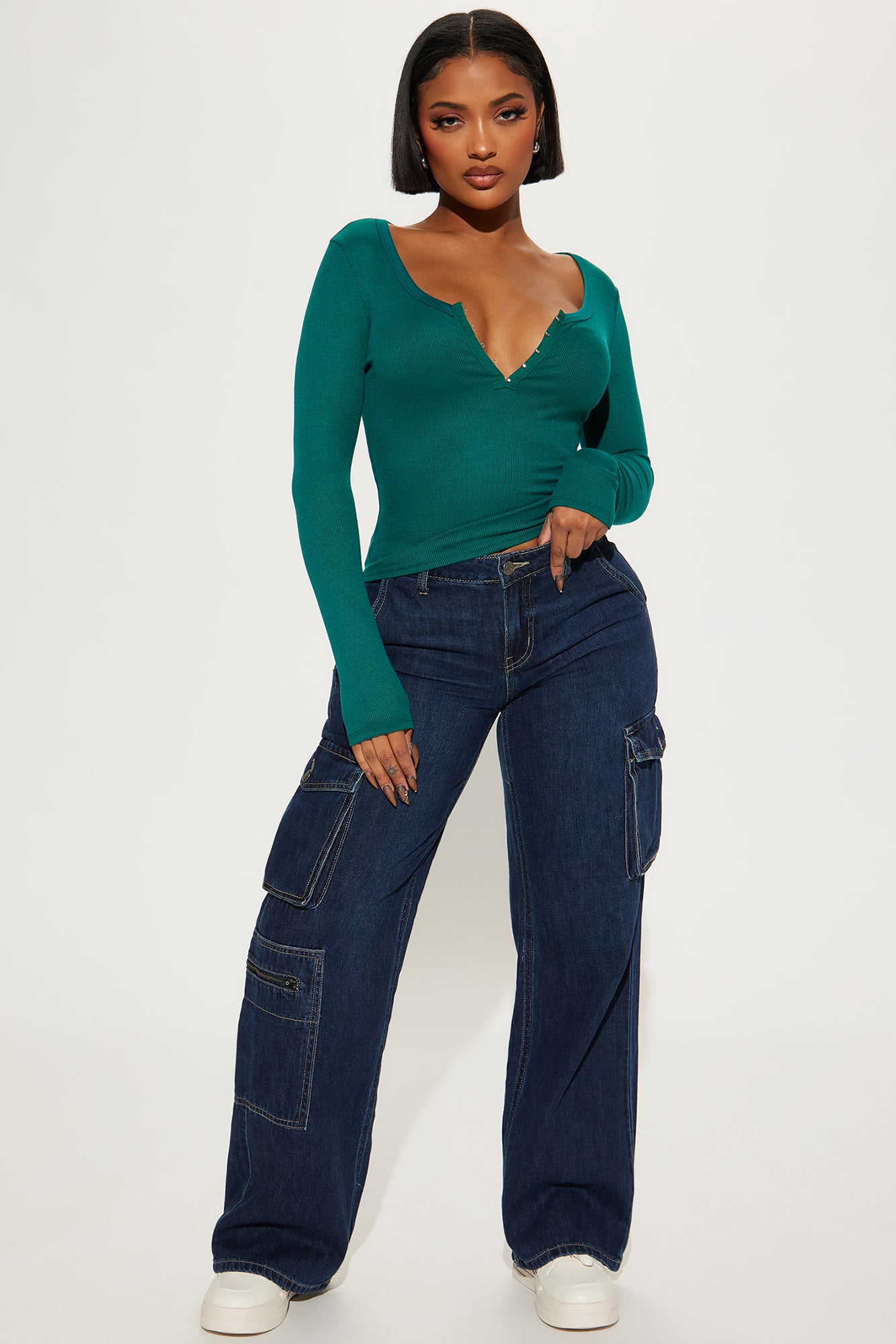 Dawn Ribbed Long Sleeve Top - Hunter