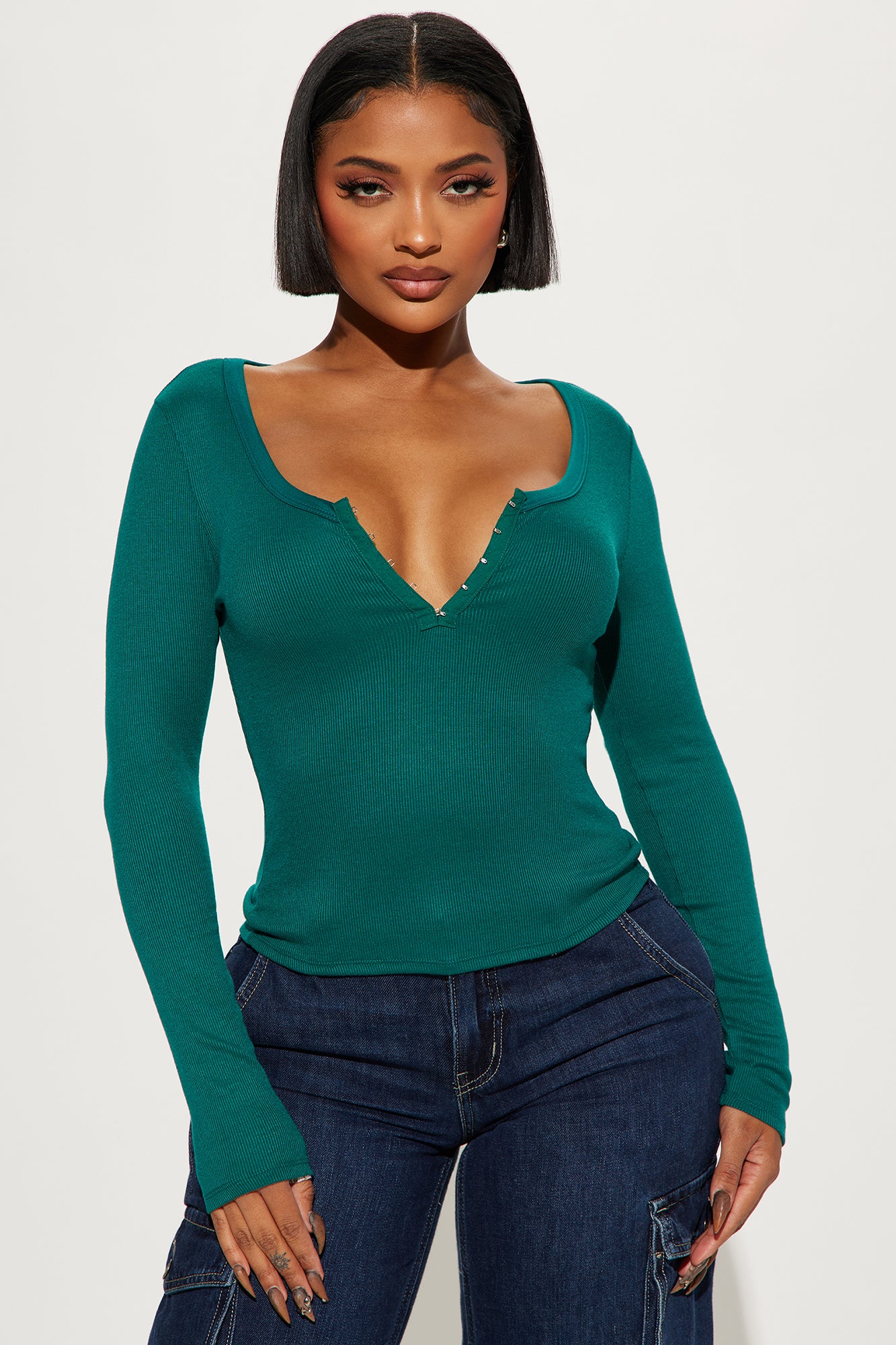 Dawn Ribbed Long Sleeve Top - Hunter