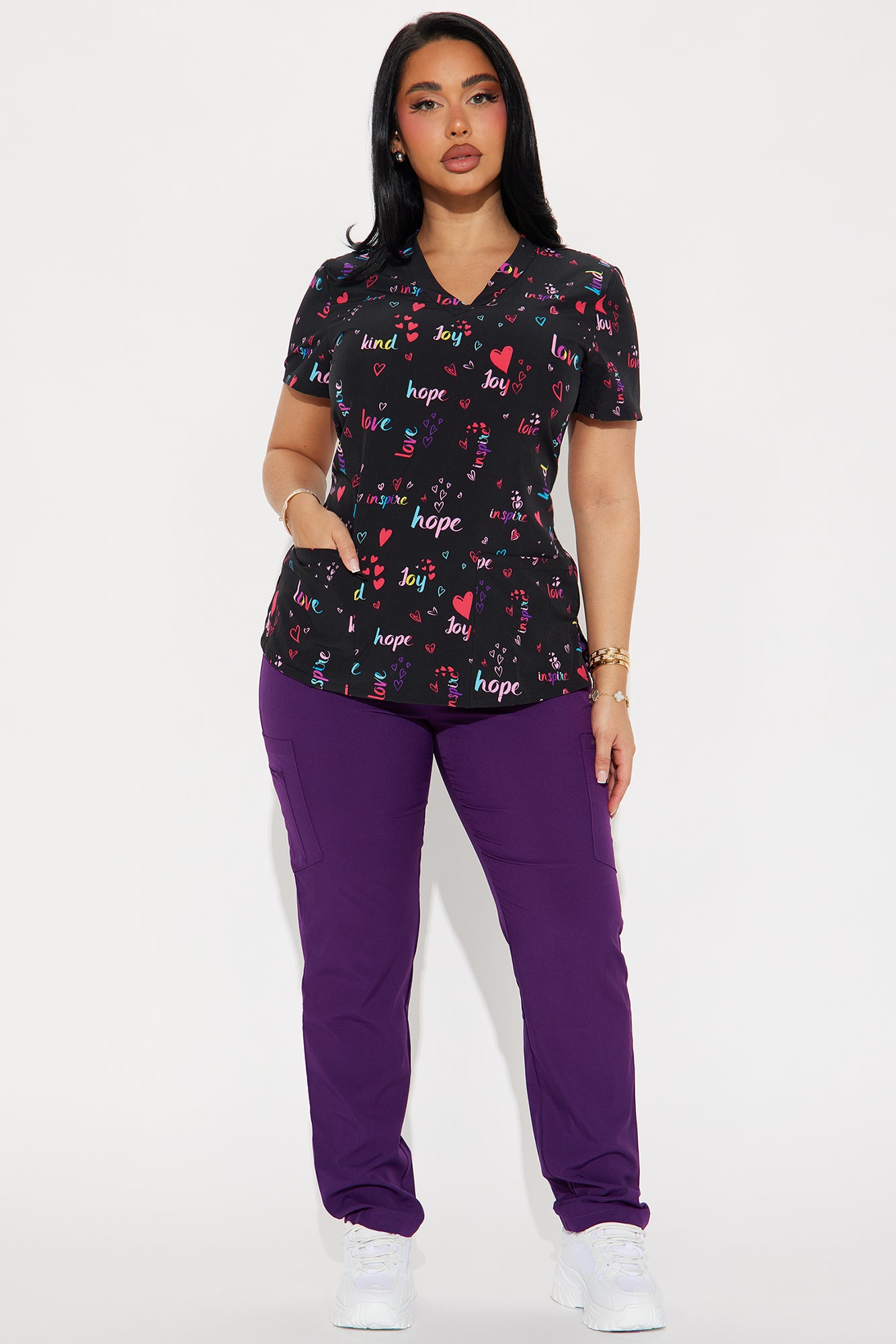 Be Kind Stretch Uniform Scrub Top - Black/combo