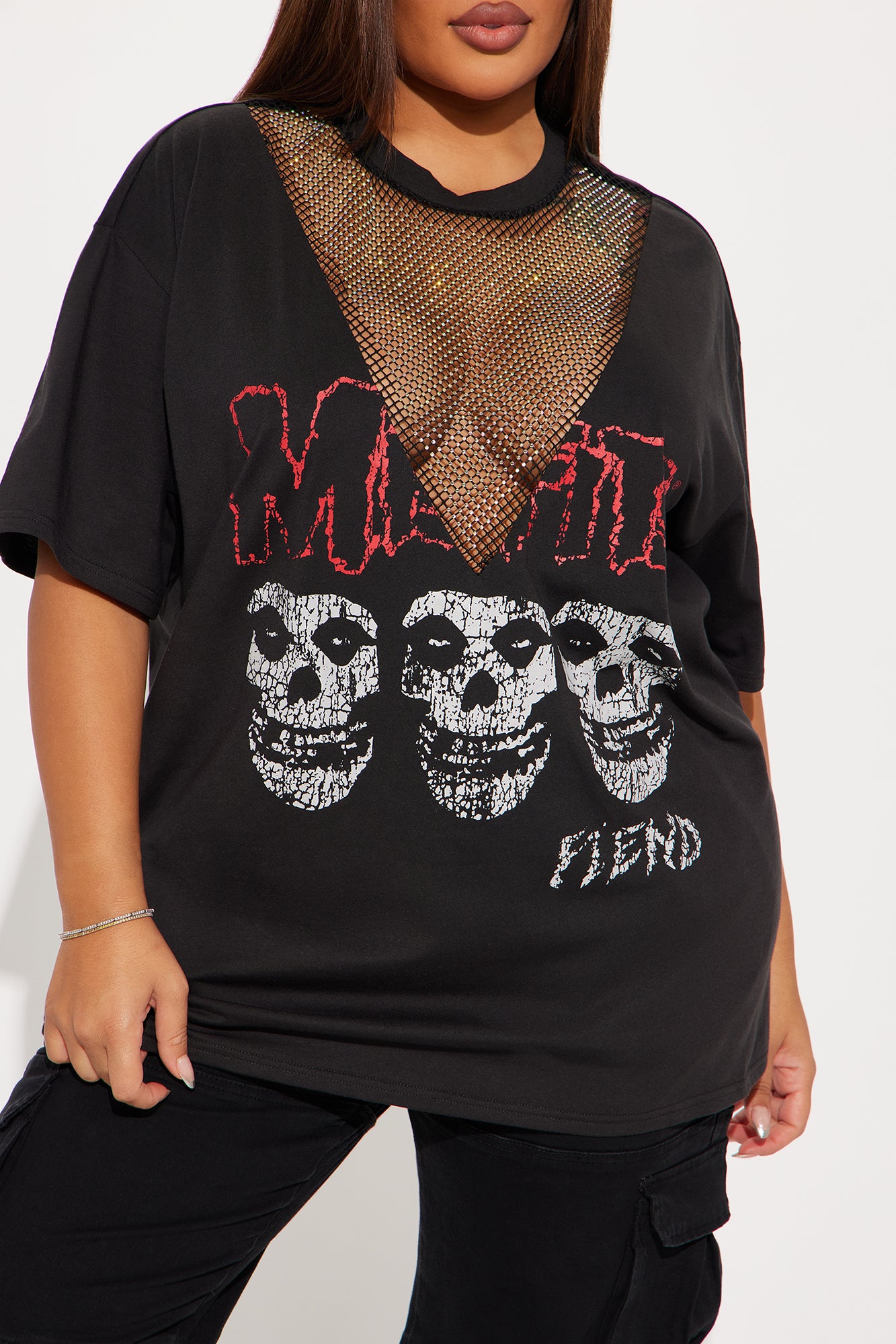 MISFITS Skulls Rhinestone Tee - Charcoal