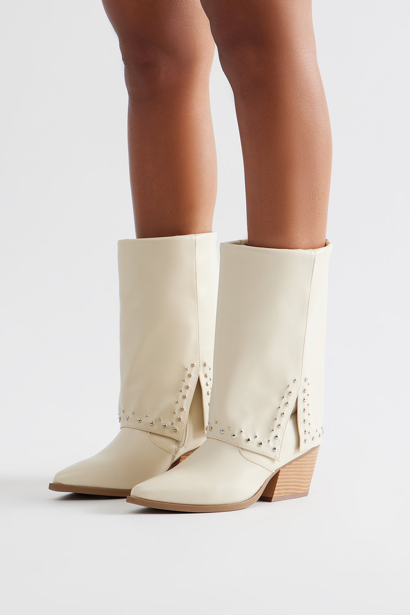 Thatcher Studded Overlay Booties - Ivory