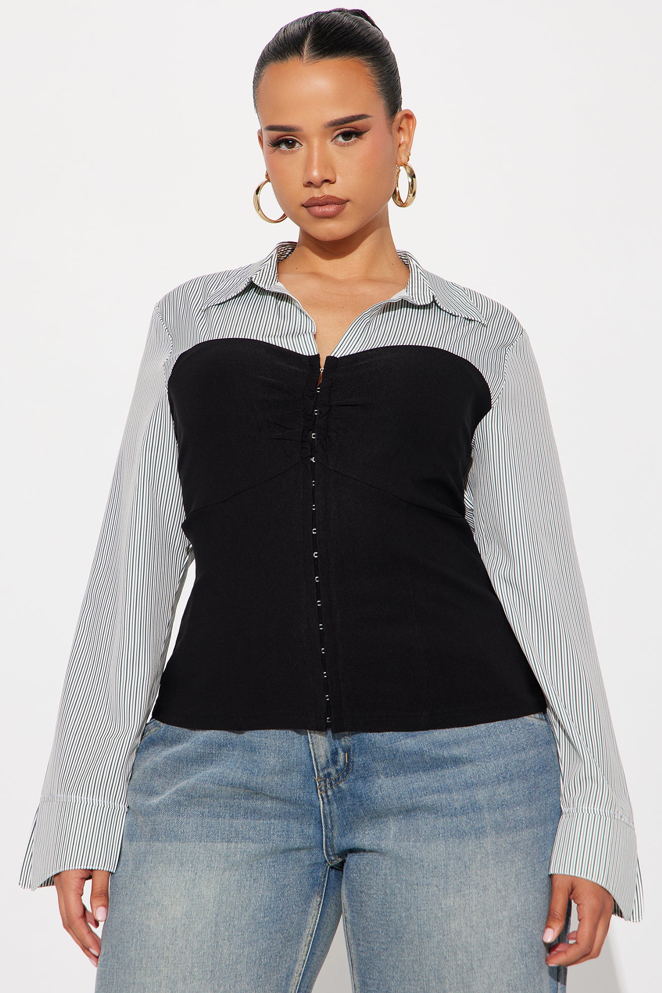 Over Time Set In Poplin Corset Top - Black/combo