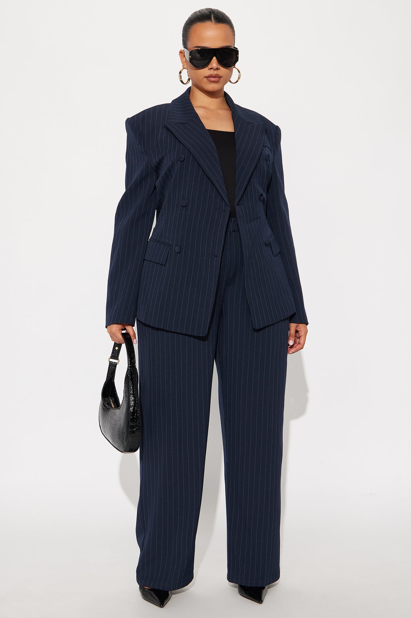 Focus Forward Belted Pinstripe Blazer - Navy/combo