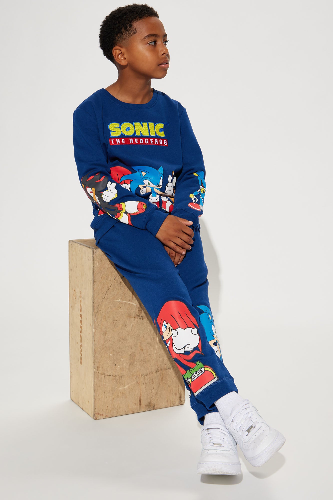 Mini Sonic Embroidered Fleece Jogger Set - Navy