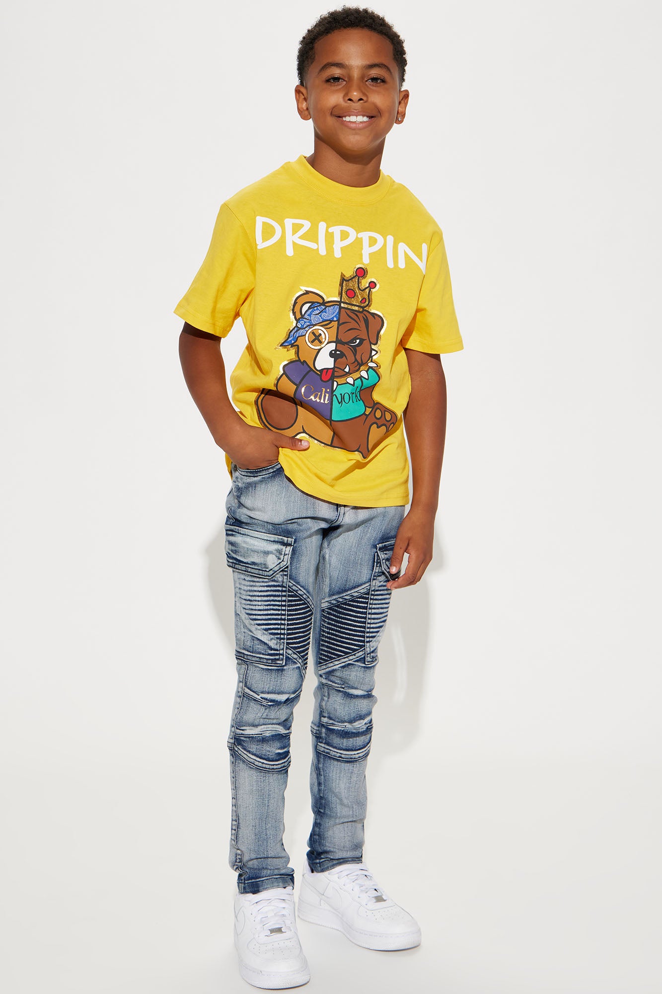 Mini Denim Rip And Repair Cargo Jeans - Blue Wash