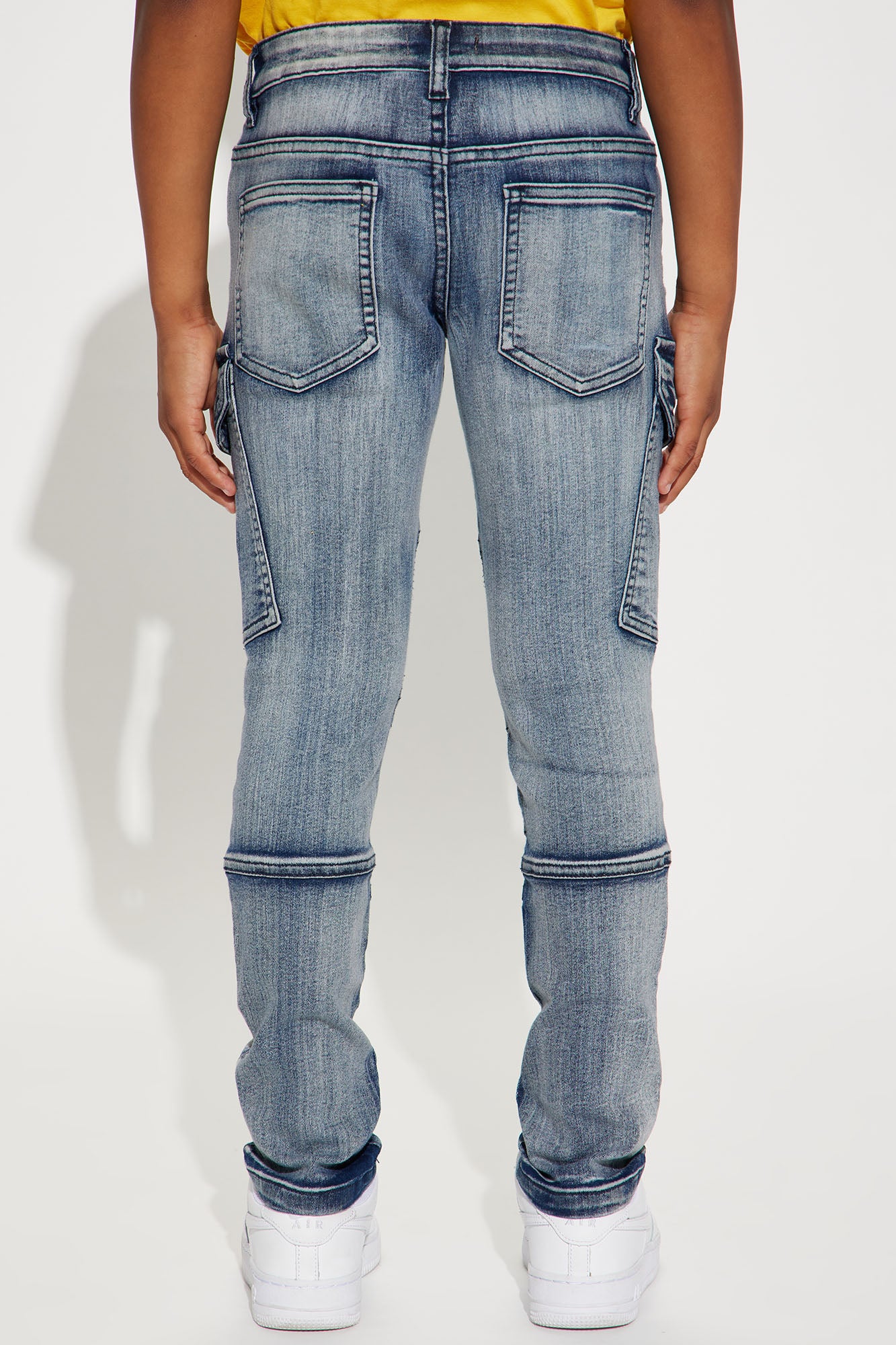 Mini Denim Rip And Repair Cargo Jeans - Blue Wash