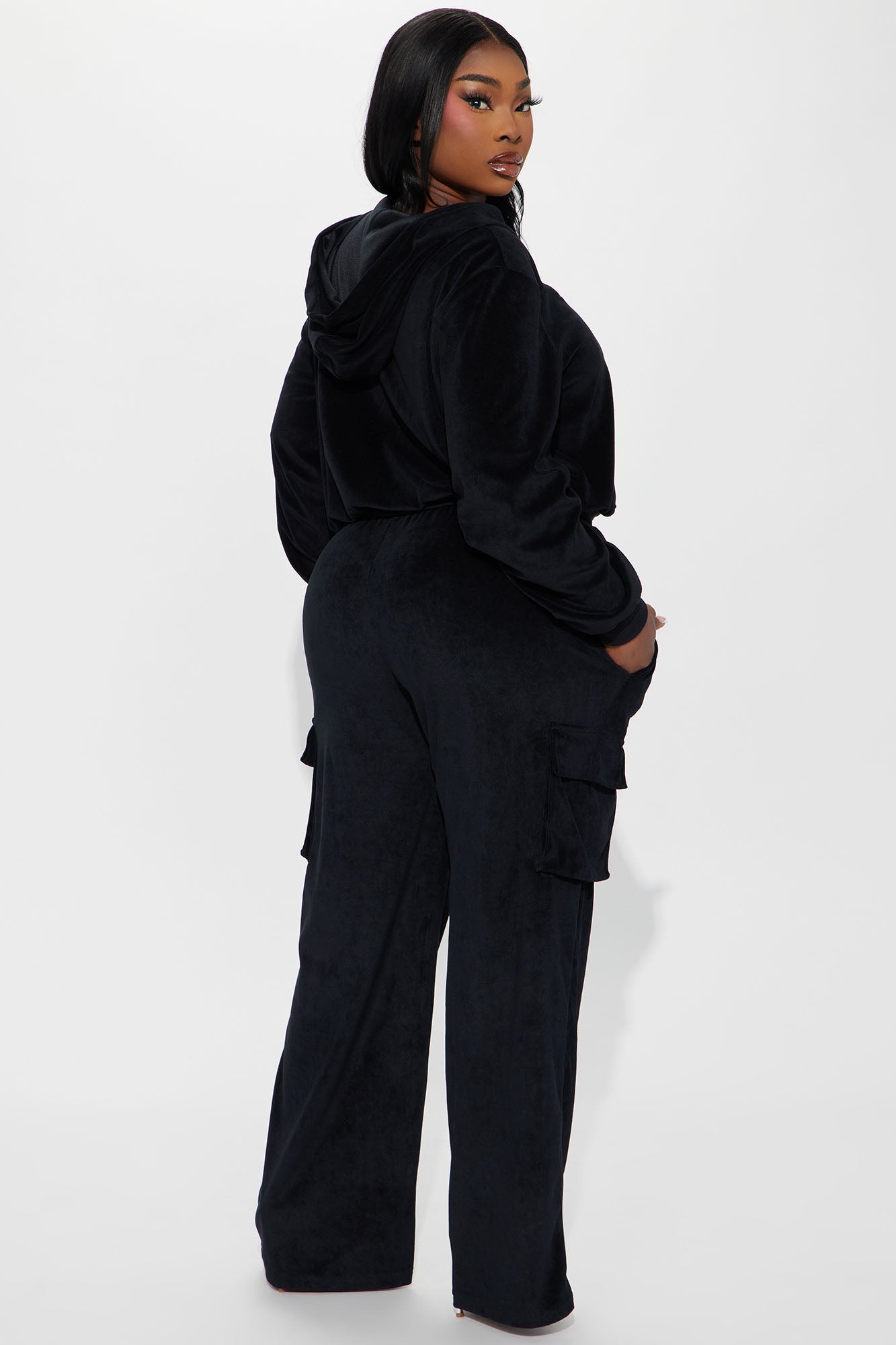Saint Rhinestone Velour Pant Set - Black