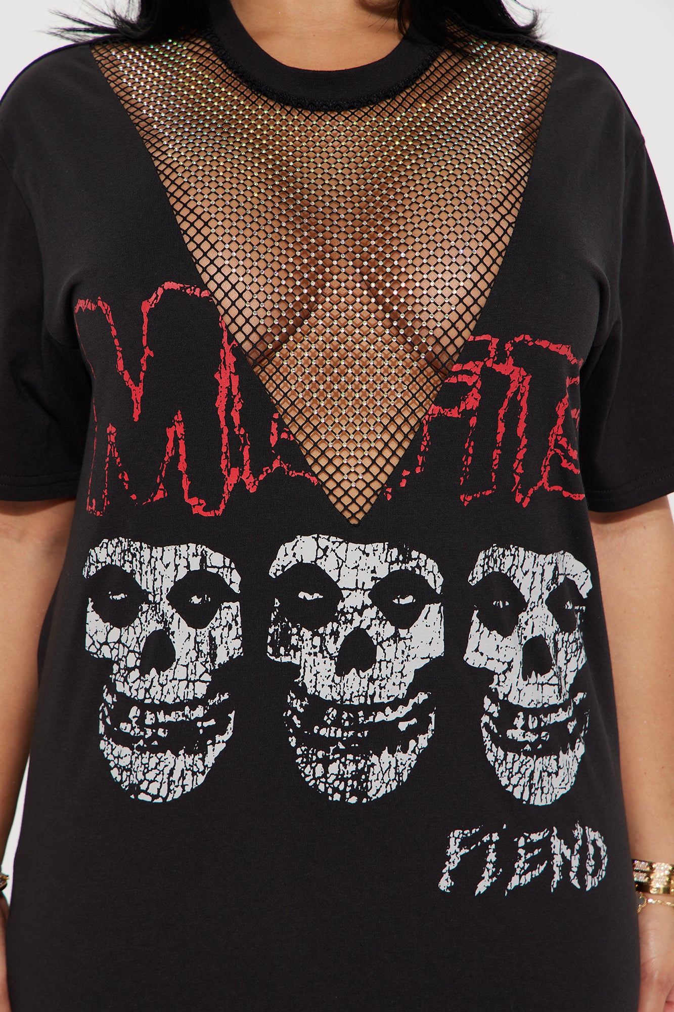 MISFITS Skulls Rhinestone Tee - Charcoal