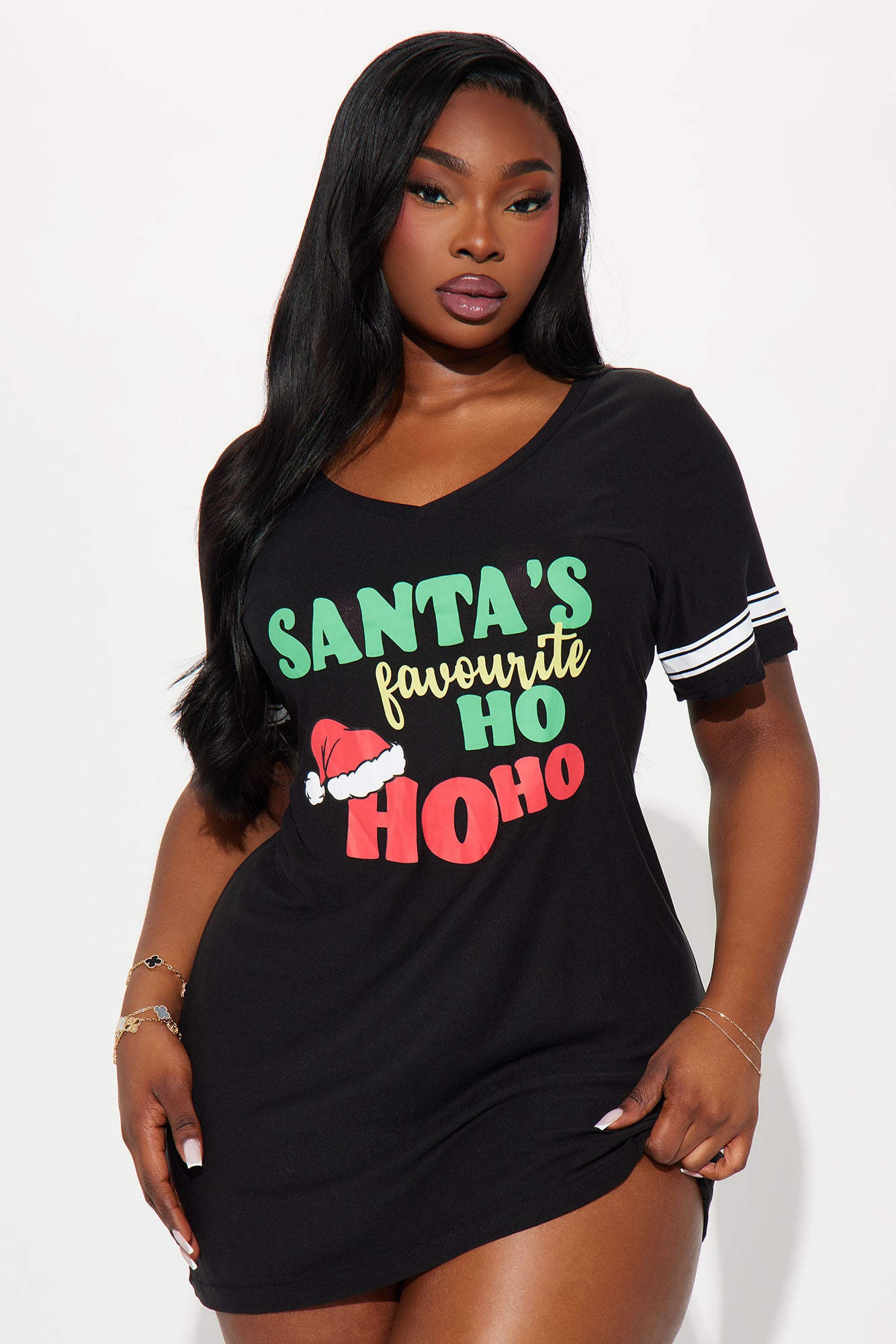 Santa's Favorite Ho PJ Sleep Shirt - Black/combo
