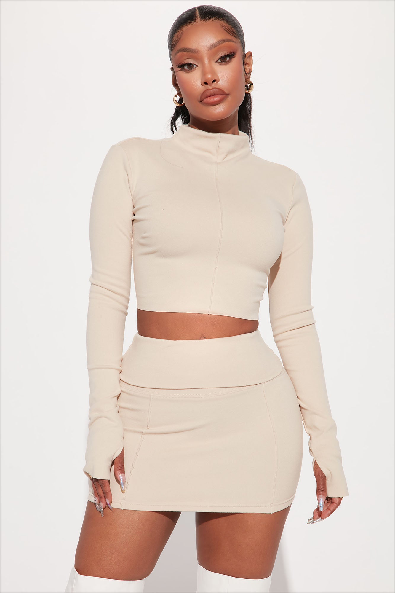 Just Over You Skirt Set - Beige