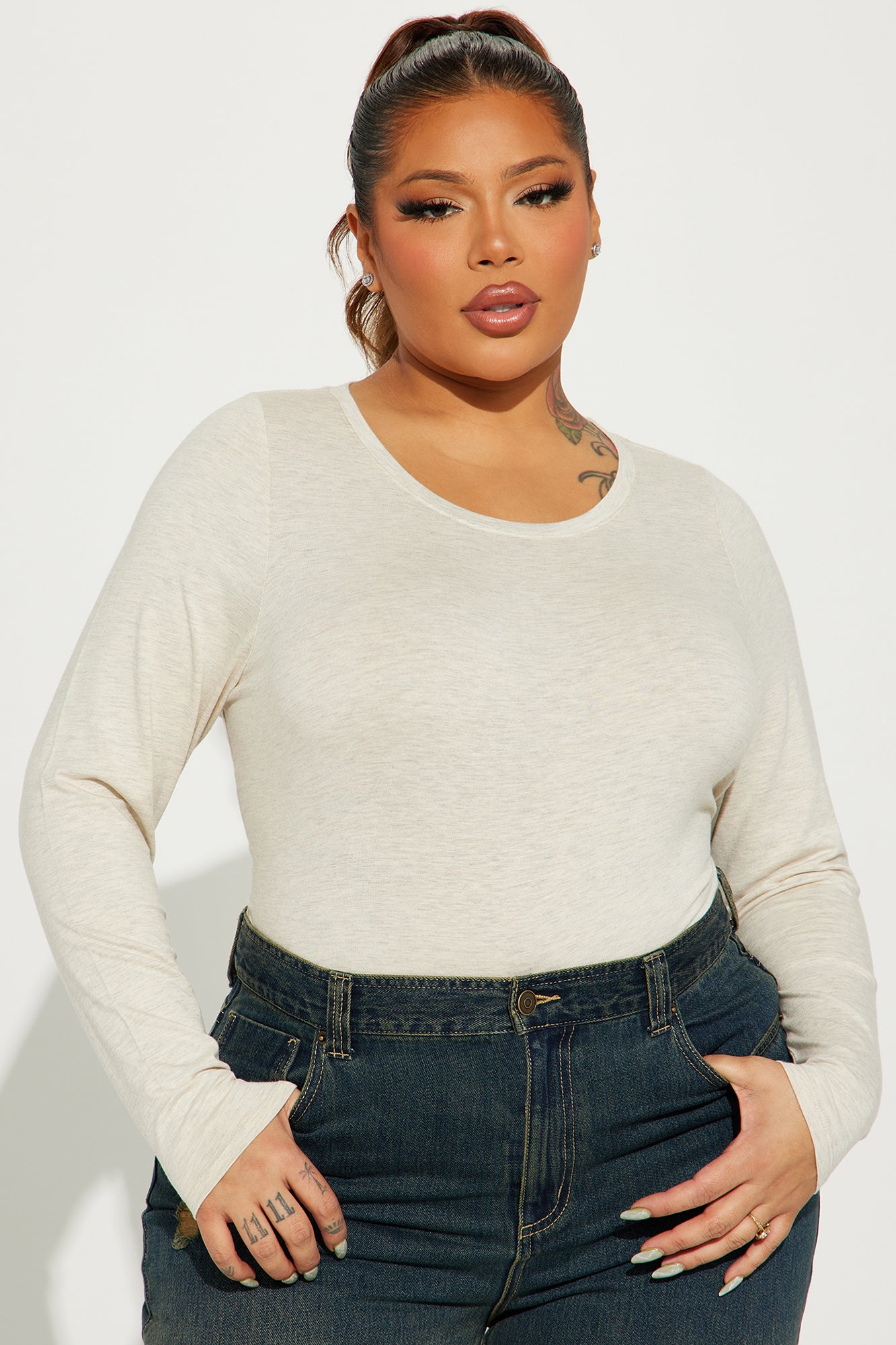 Julia Long Sleeve Top - Heather Oatmeal