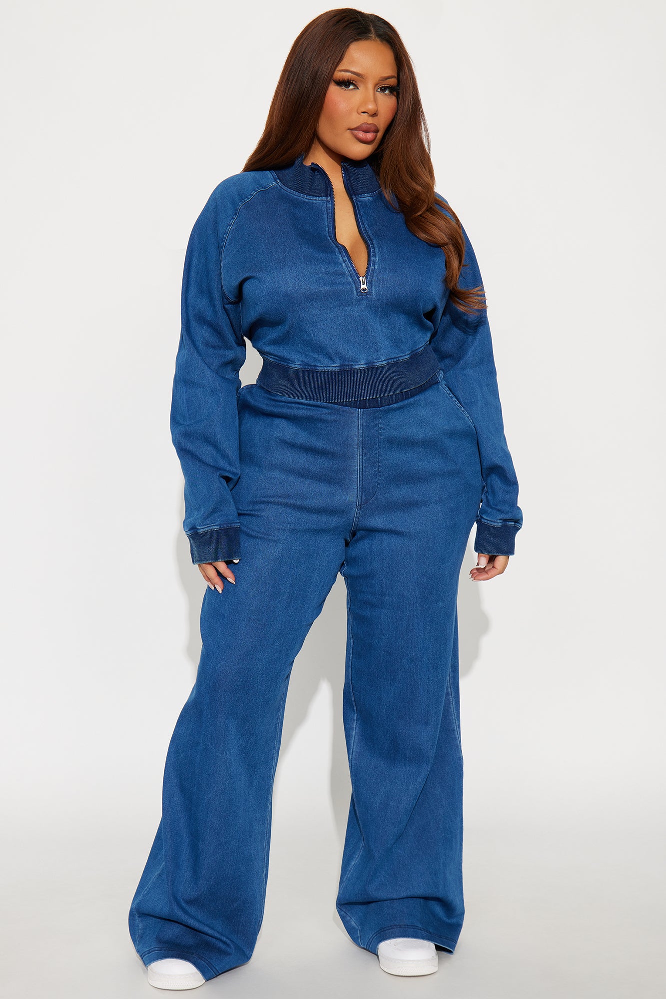 Khloe Knit Denim Pant Set - Medium Wash