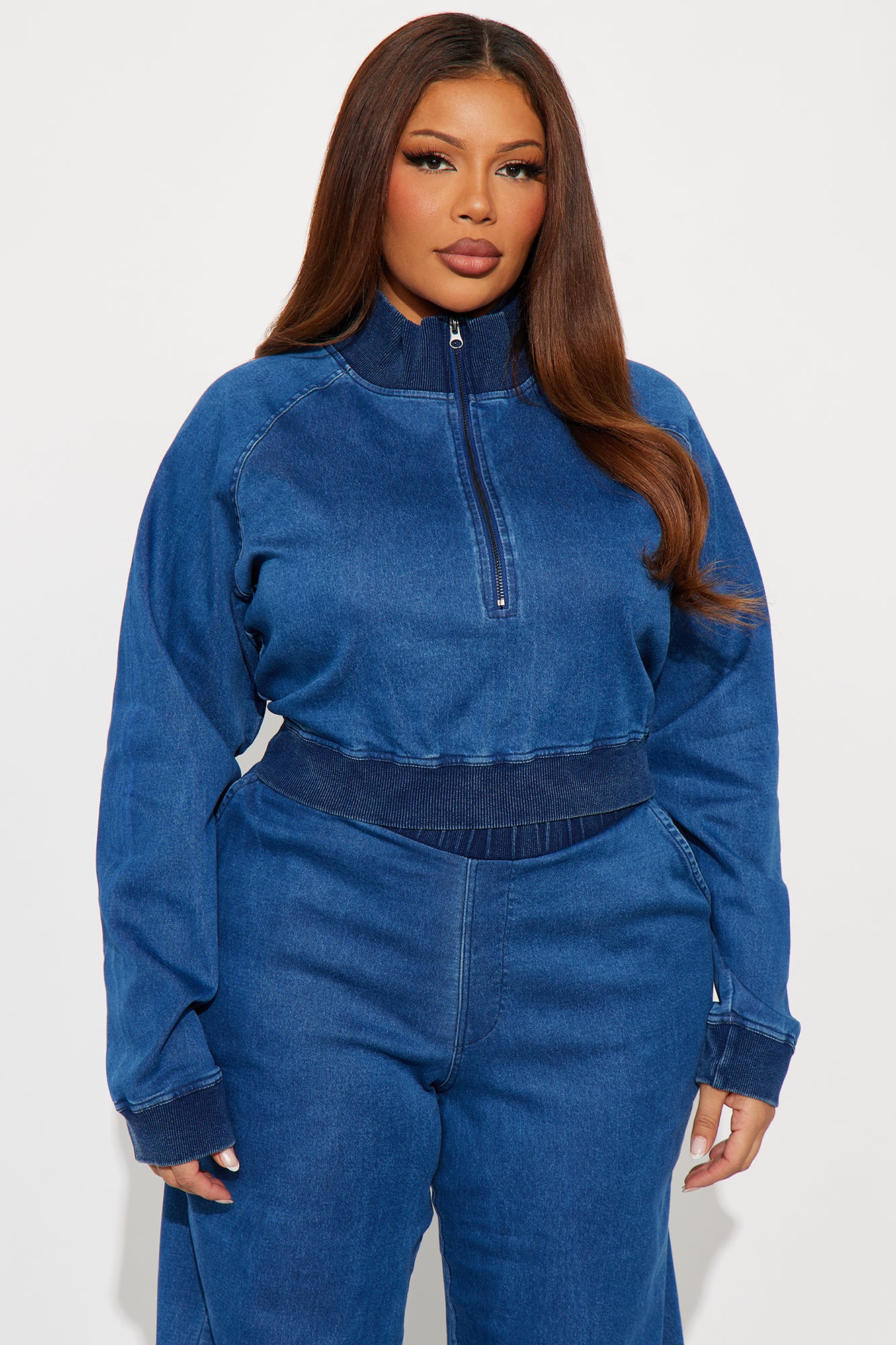 Khloe Knit Denim Pant Set - Medium Wash