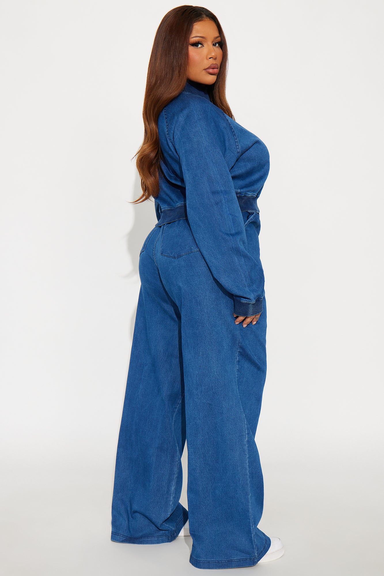 Khloe Knit Denim Pant Set - Medium Wash