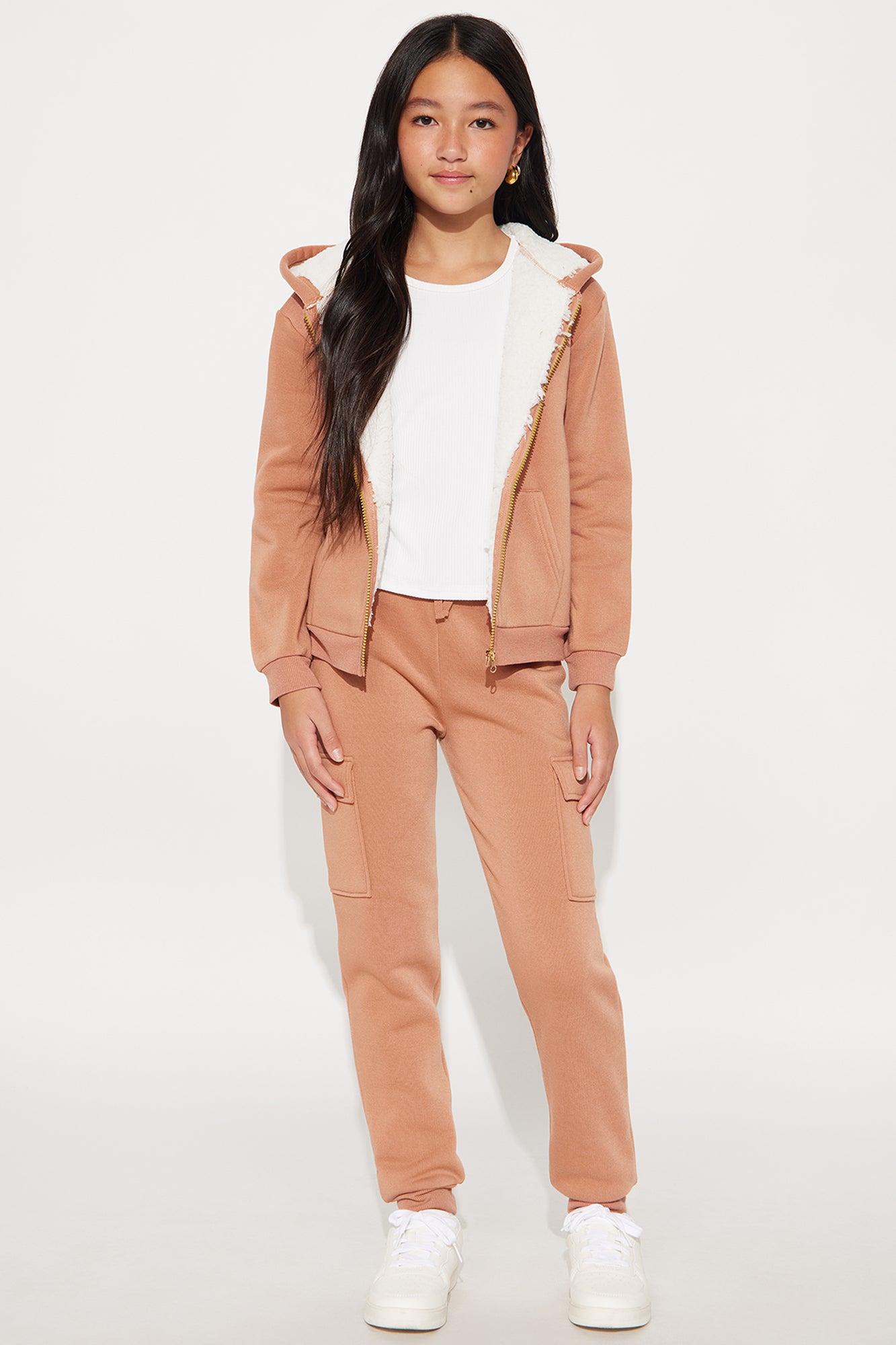 Mini Shayna Sherpa Lined Hoodie And Jogger Pant Set - Mocha