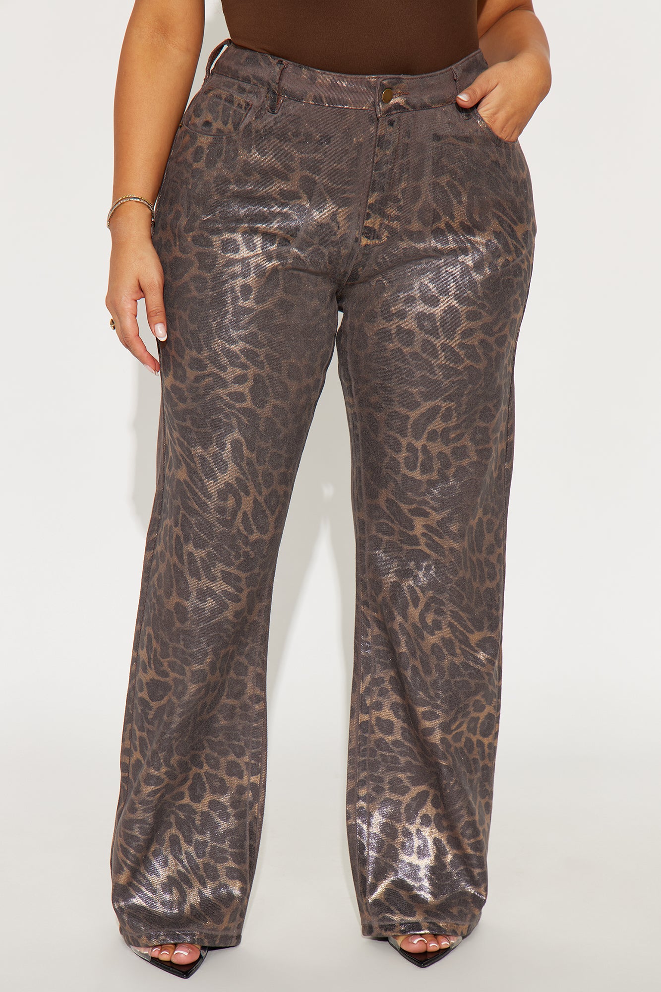 Sadie Twill Rigid Straight Leg Leopard Pant 33 - Chocolate/Combo