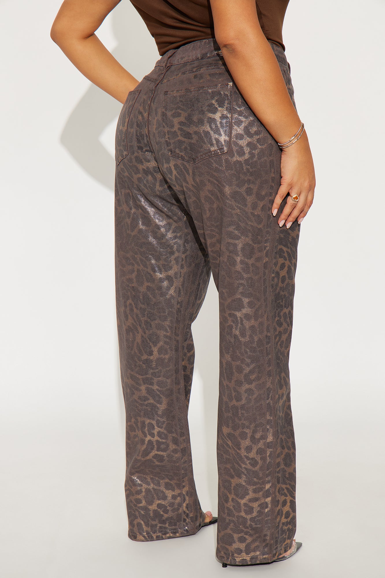 Sadie Twill Rigid Straight Leg Leopard Pant 33 - Chocolate/Combo