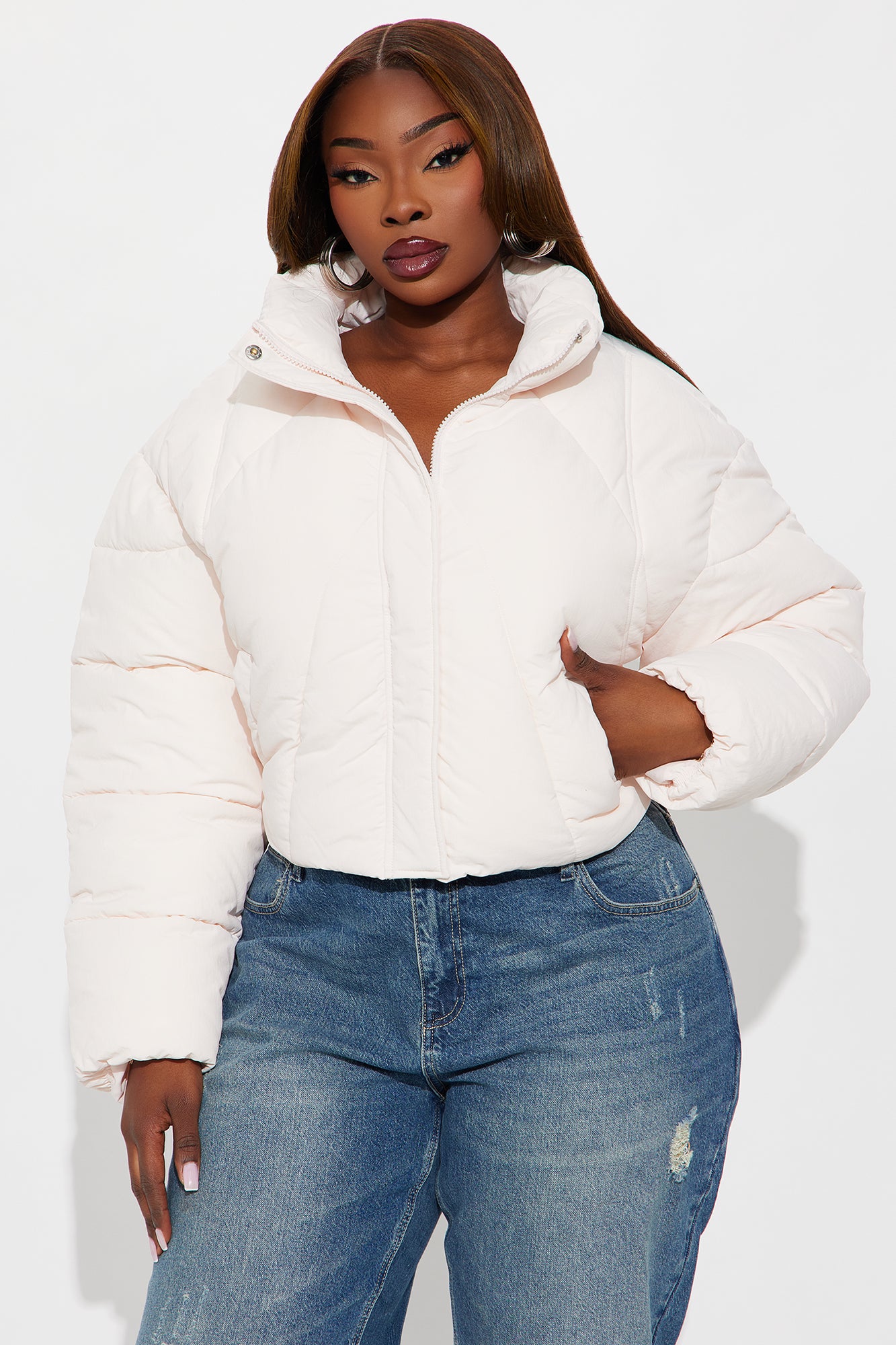 Kendall Cropped Puffer Jacket - Light Pink