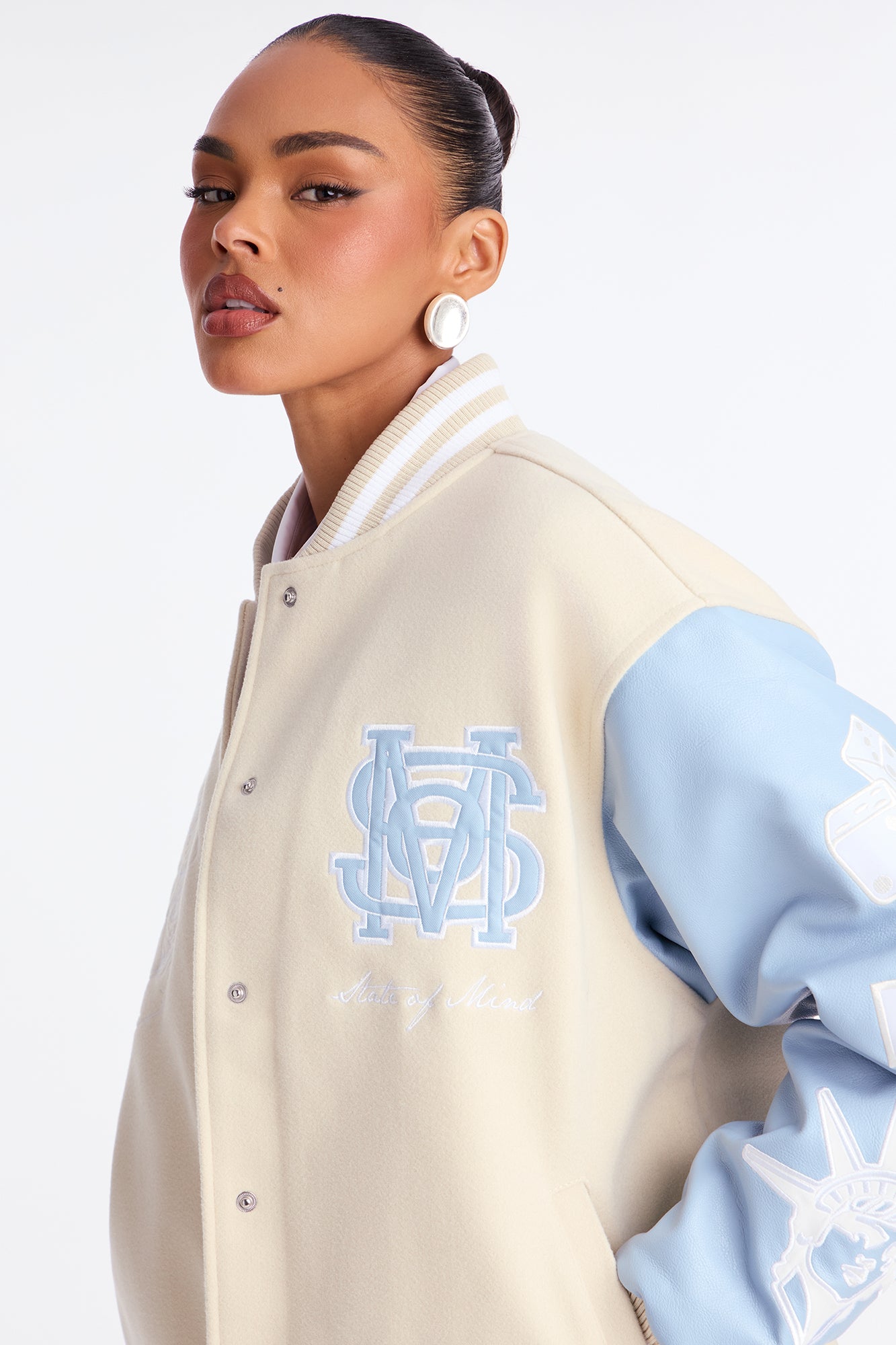 State Of Mind Varsity Jacket - Cream/combo