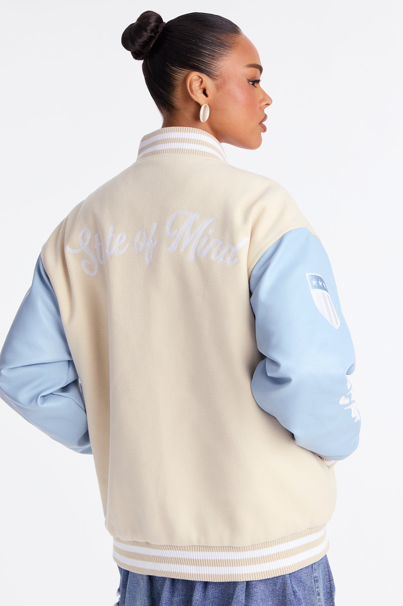 State Of Mind Varsity Jacket - Cream/combo
