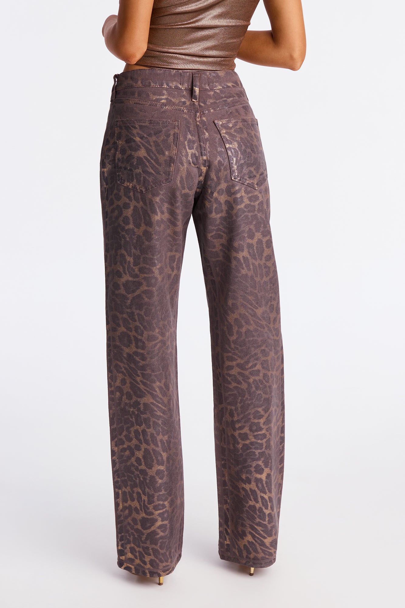 Sadie Twill Rigid Straight Leg Leopard Pant 33 - Chocolate/Combo