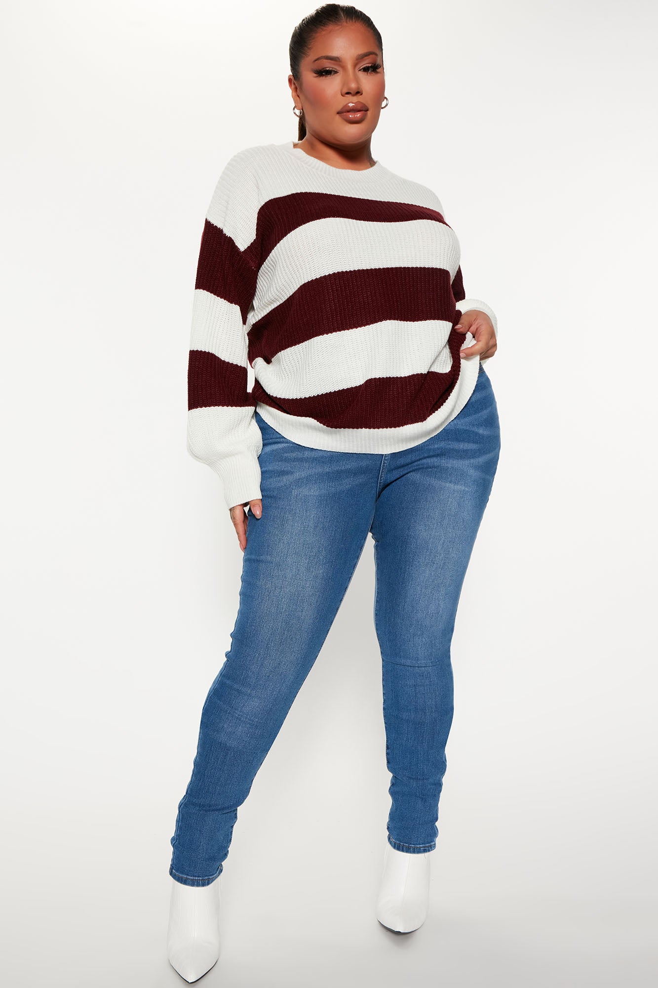Autumn Dreams Striped Sweater - Burgundy/combo