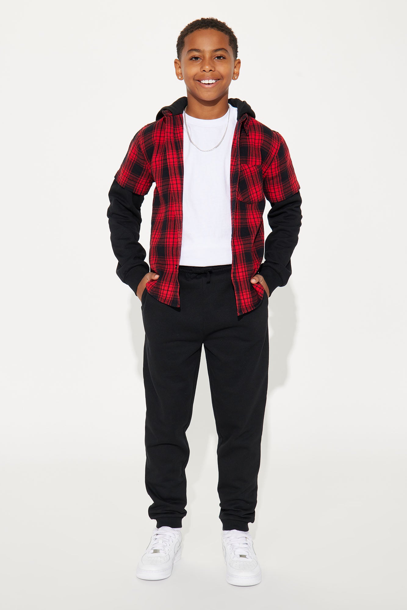 Mini Hooded Long Sleeve Flannel Set - Red/combo