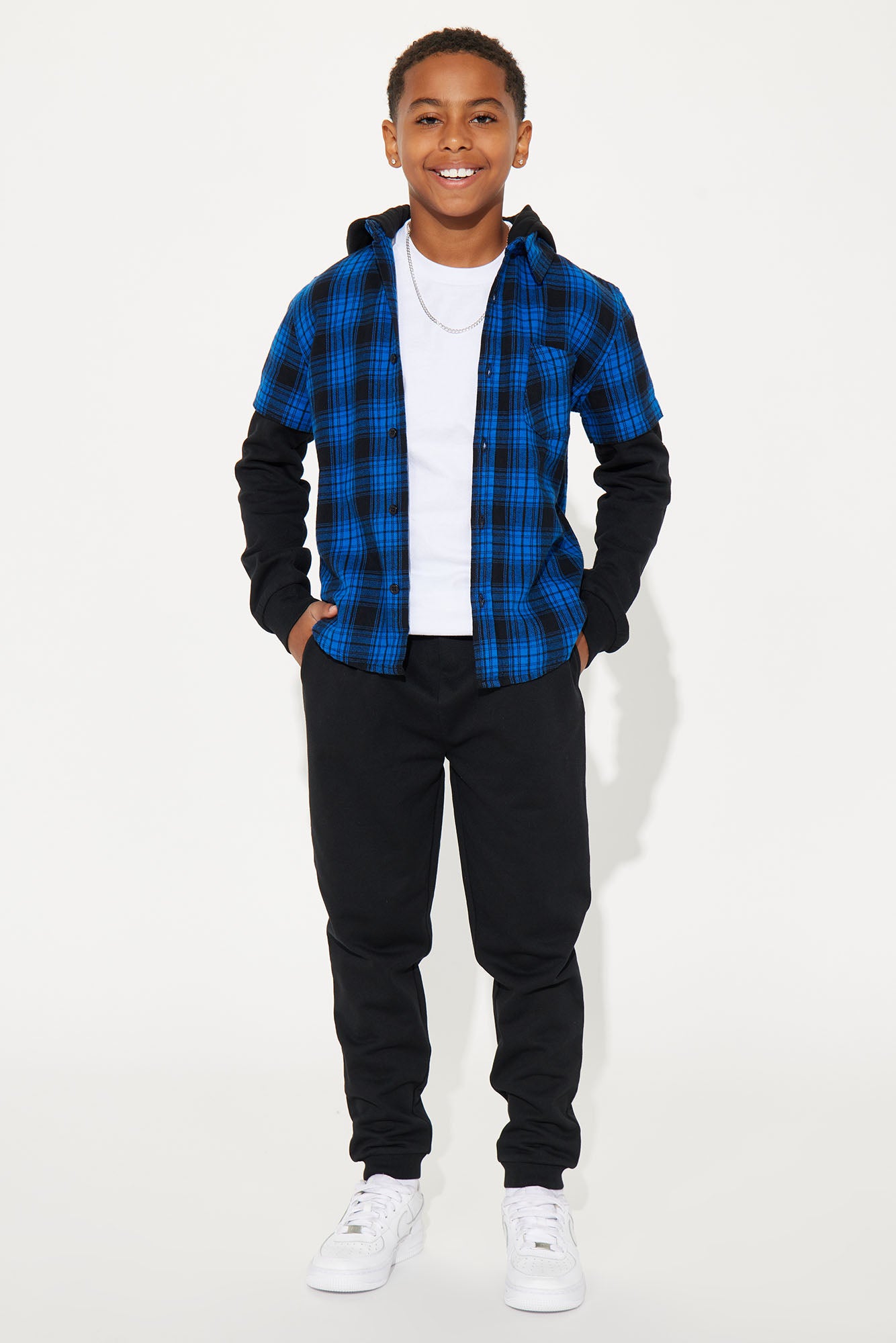 Mini Hooded Long Sleeve Flannel Set - Blue/combo