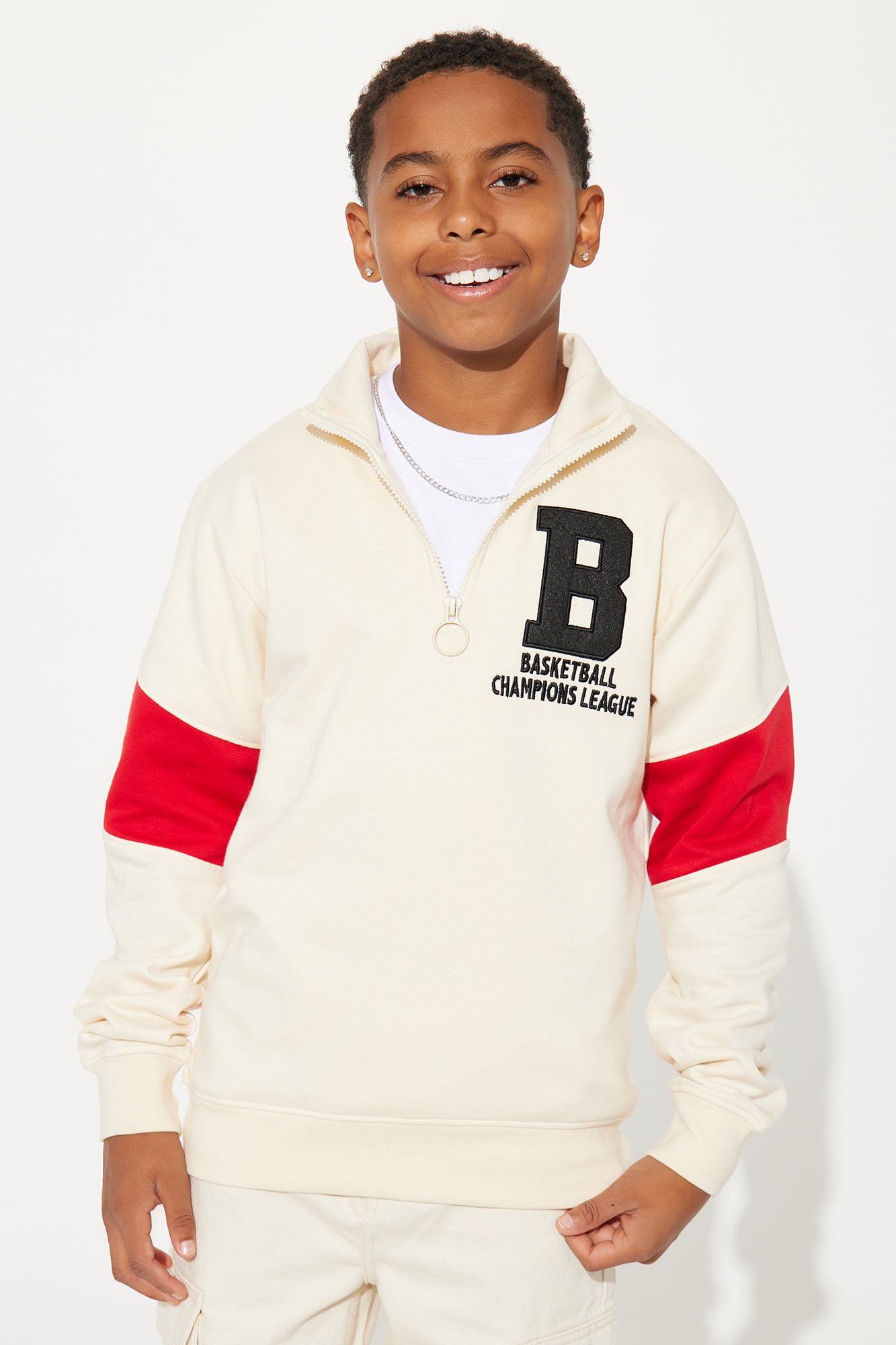 Mini Baseball Champions League Fleece Mock Neck Sweatshirt - Sand