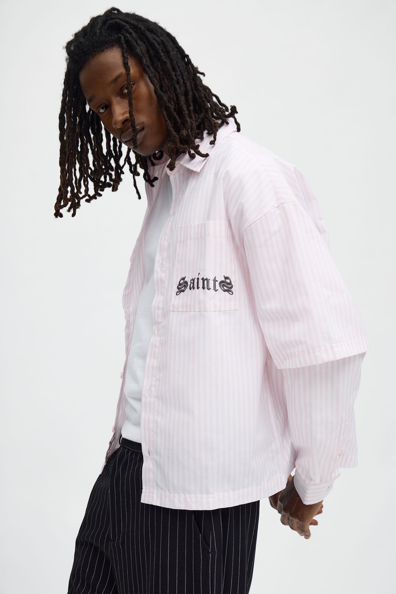 Saints Twofold Button Down Shirt - White/Pink