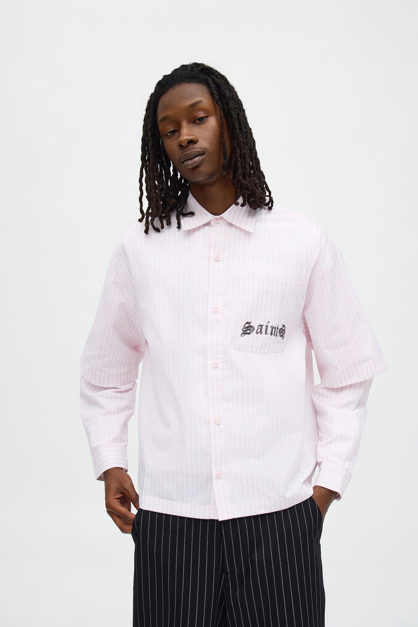 Saints Twofold Button Down Shirt - White/Pink