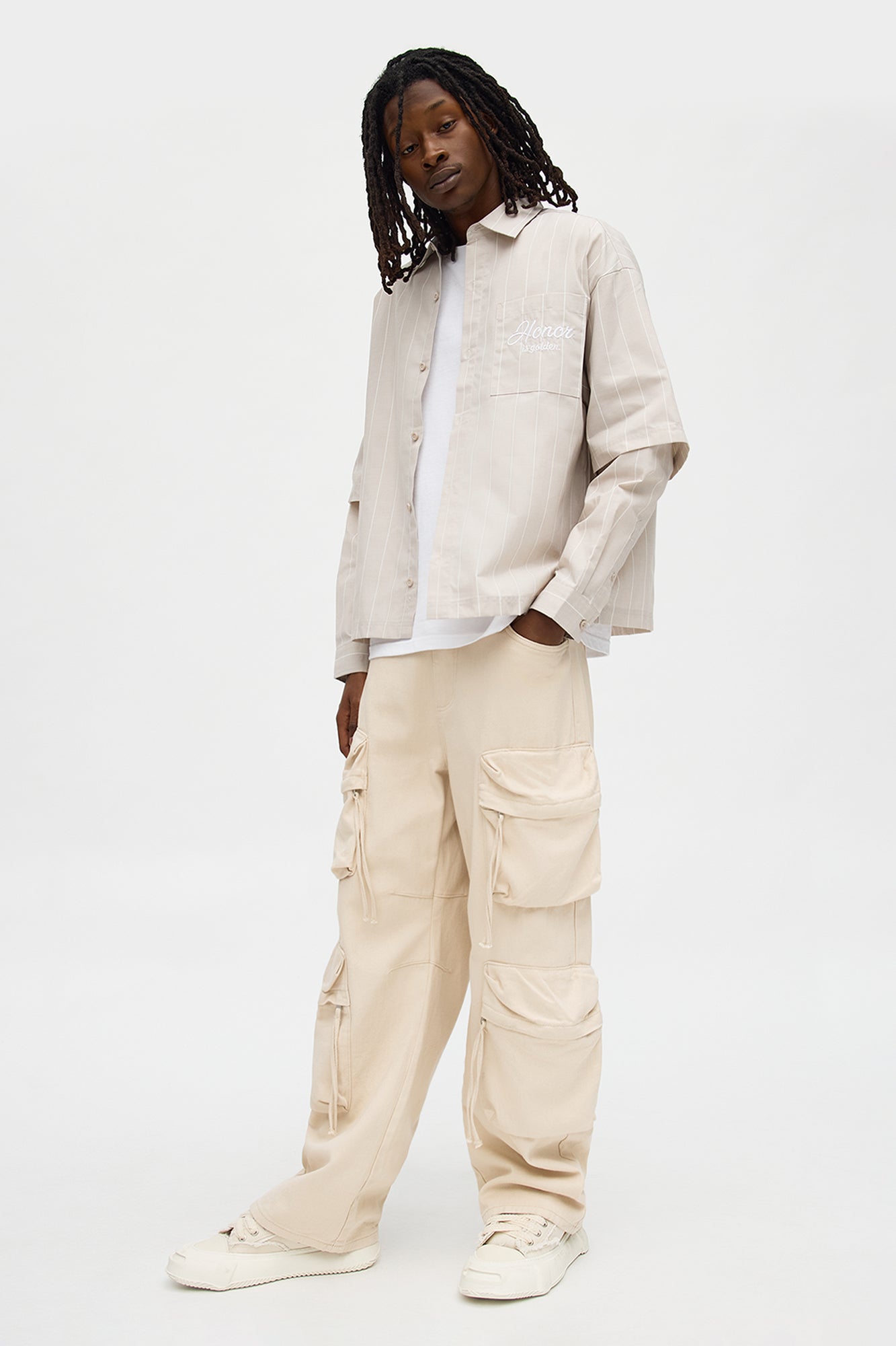 Shadow Panel Button Up - Taupe/combo