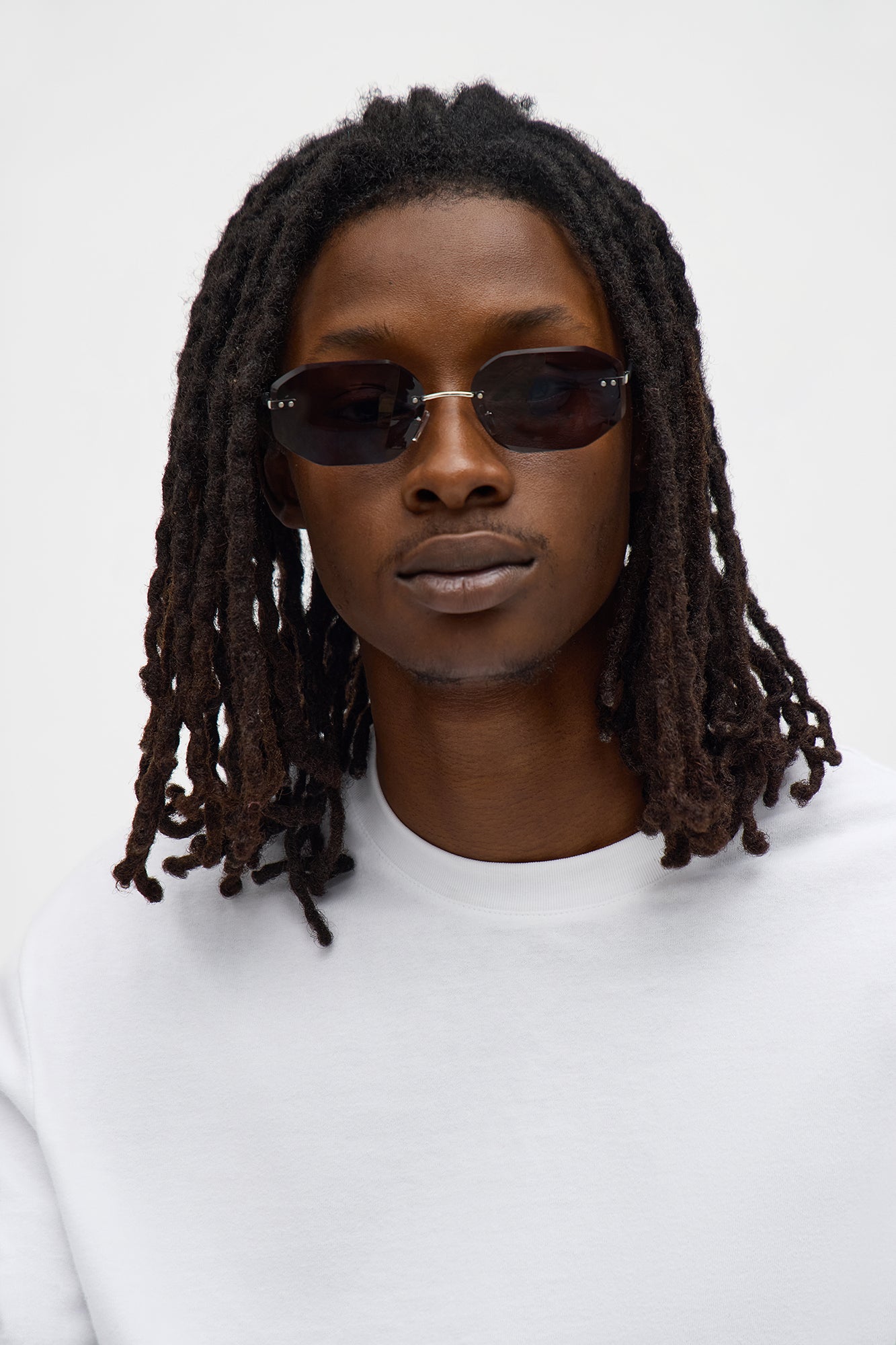 Frameless Geometric Colored Lens Sunglasses - Black/Smoke
