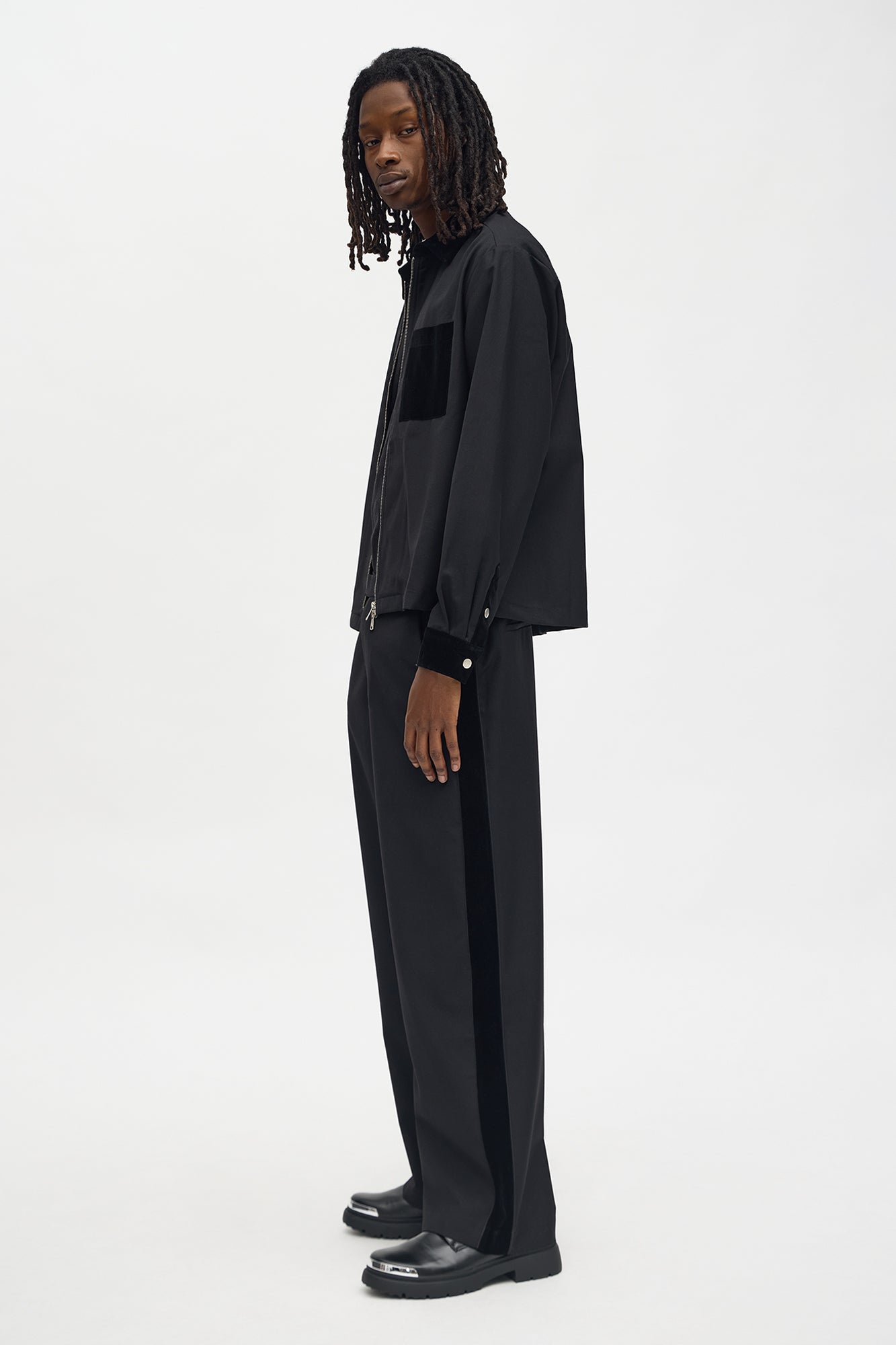 Serrano Midnight Velour Tuxedo Stripe Trouser - Charcoal