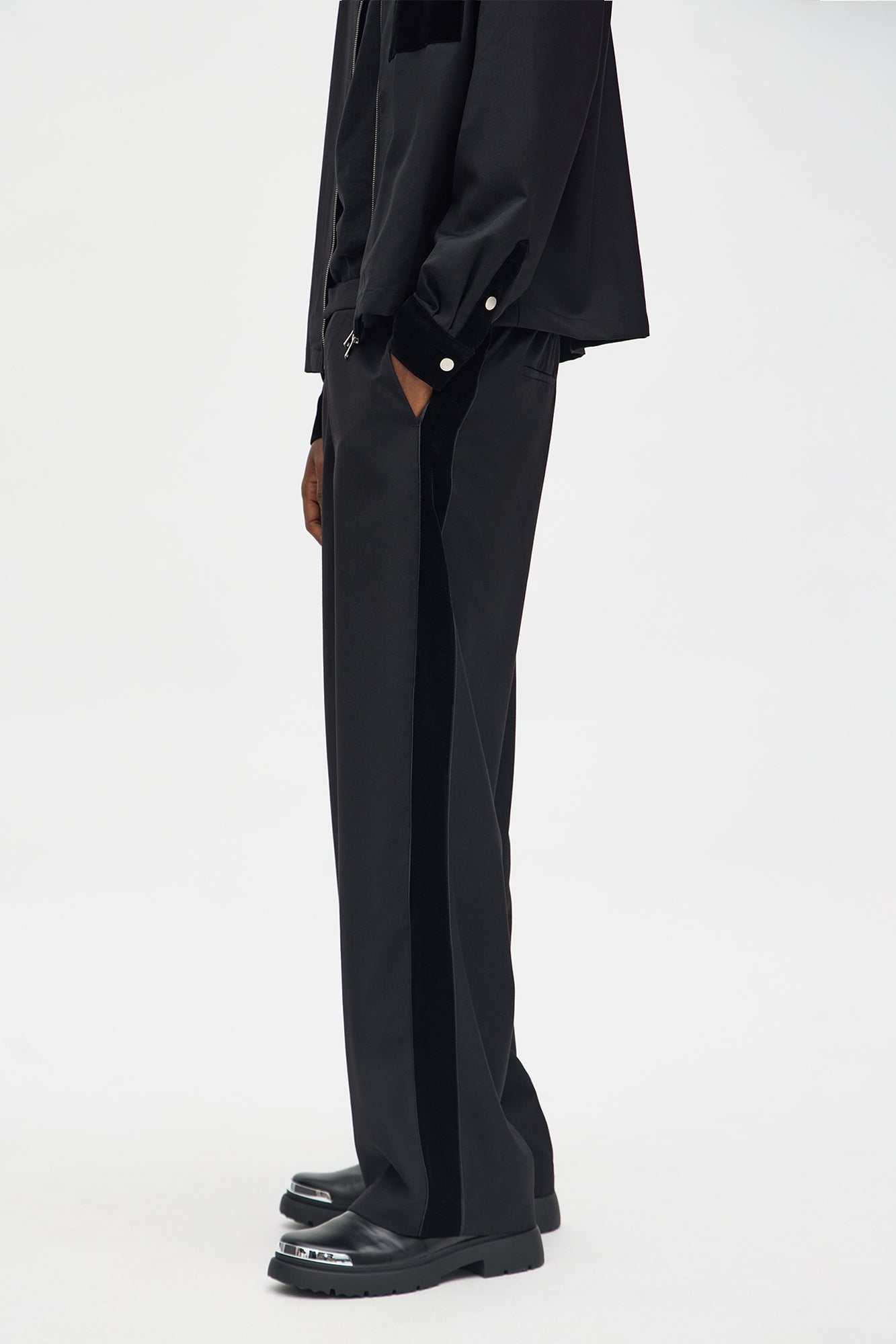 Serrano Midnight Velour Tuxedo Stripe Trouser - Charcoal