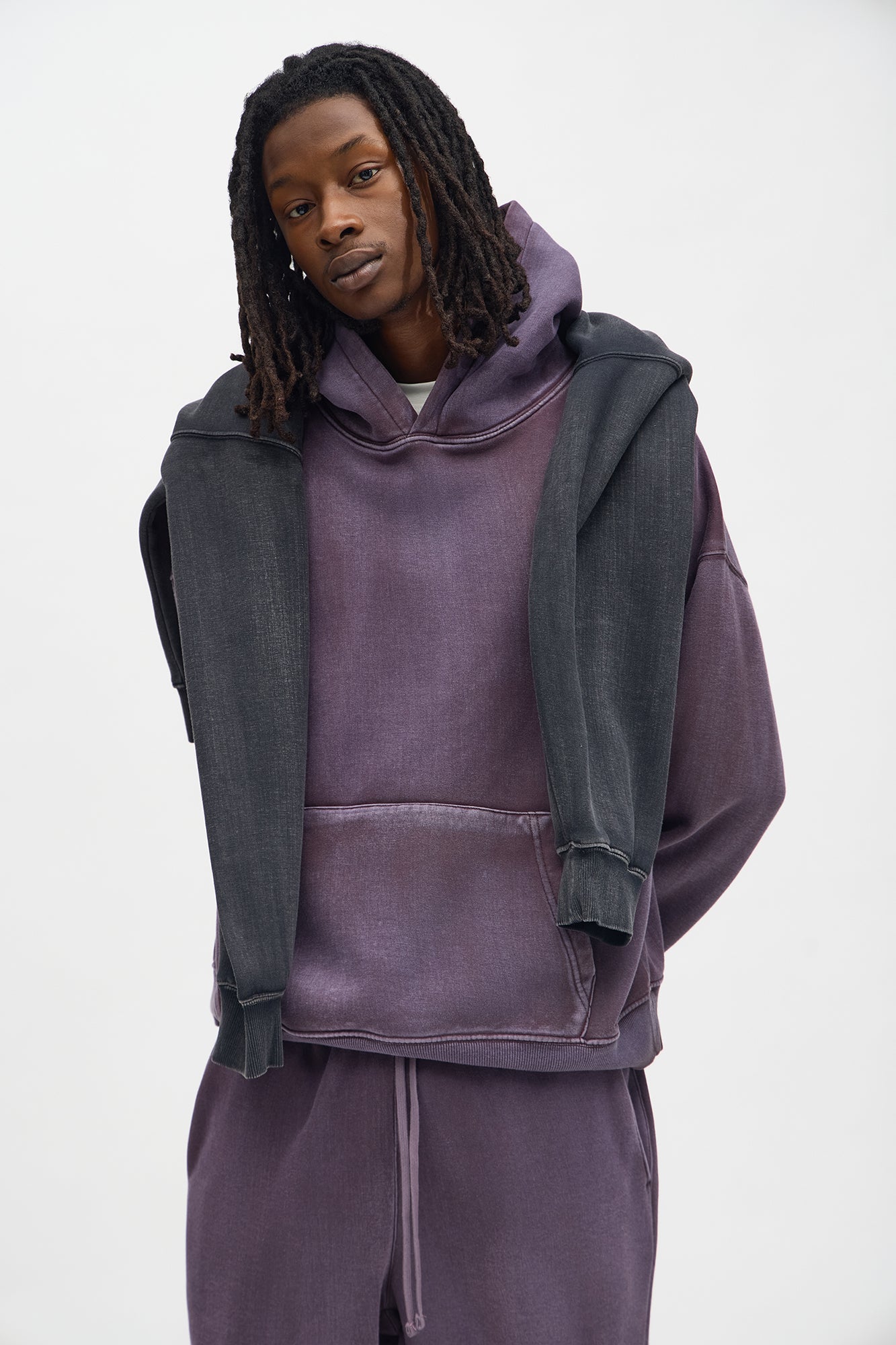 Acid Wash Oversized Heavyweight Hoodie - Purple
