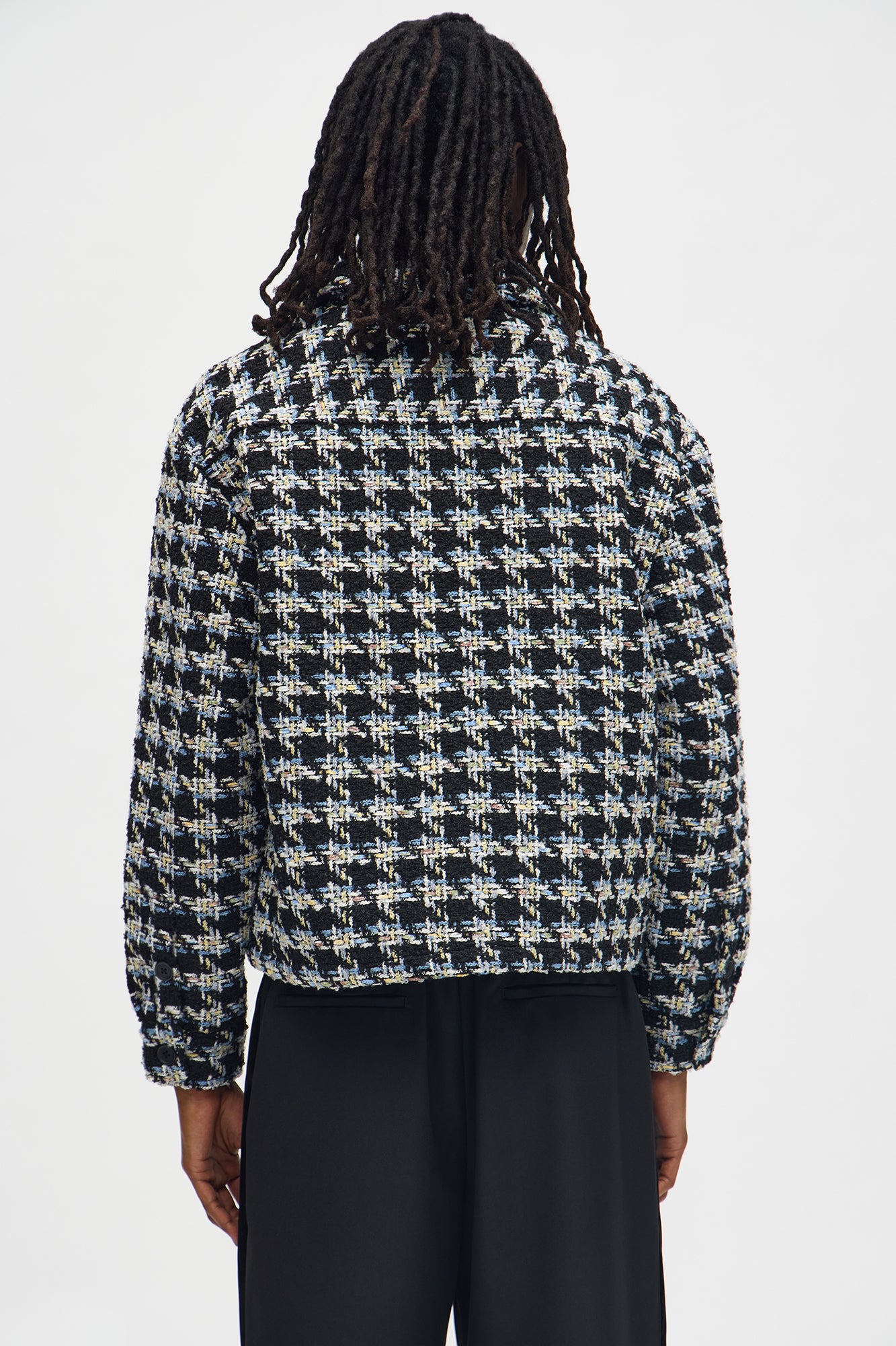 Cropped Textured Boucle Houndstooth Shacket - Black