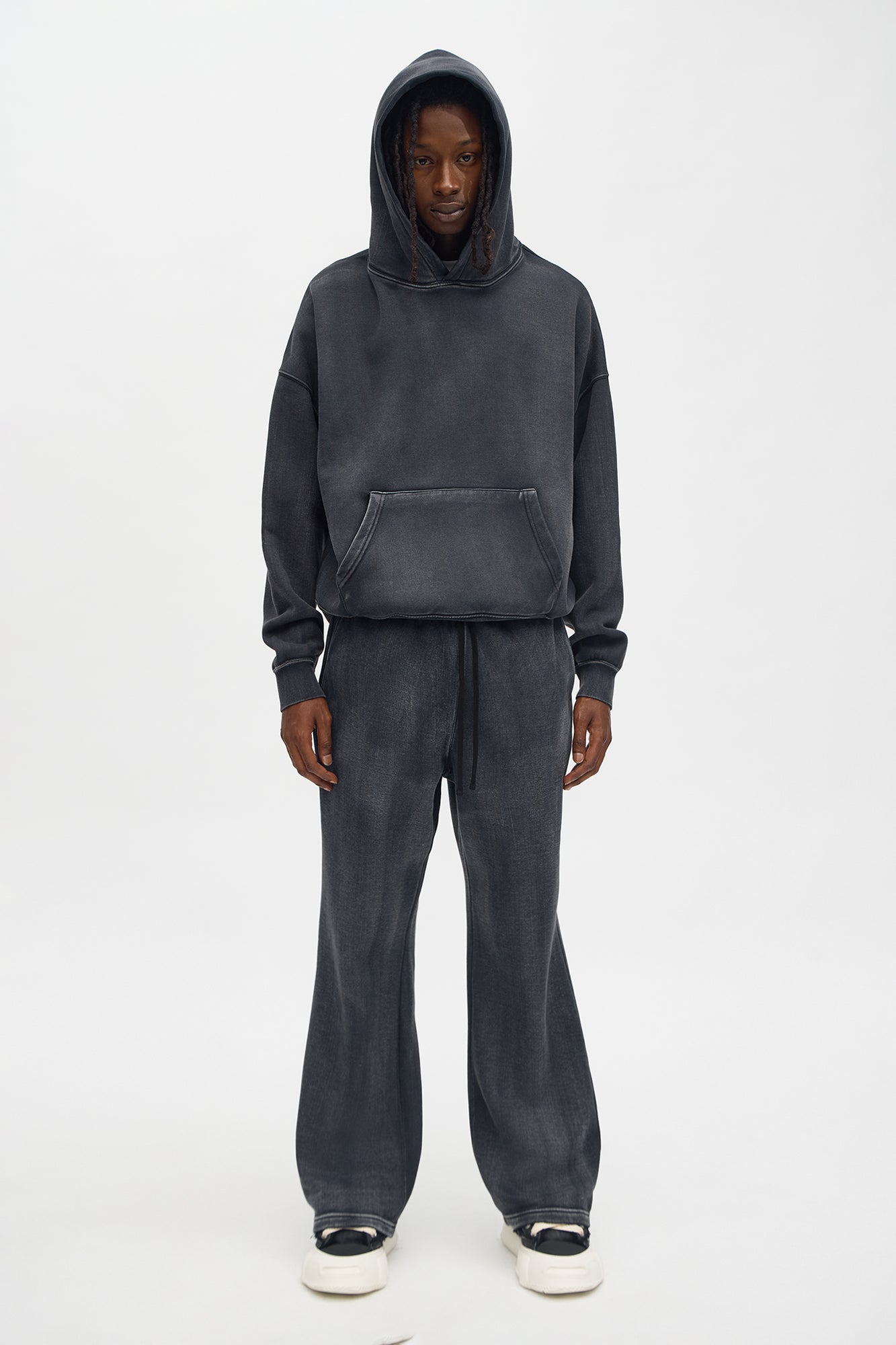 Acid Wash Oversized Heavyweight Hoodie - Black