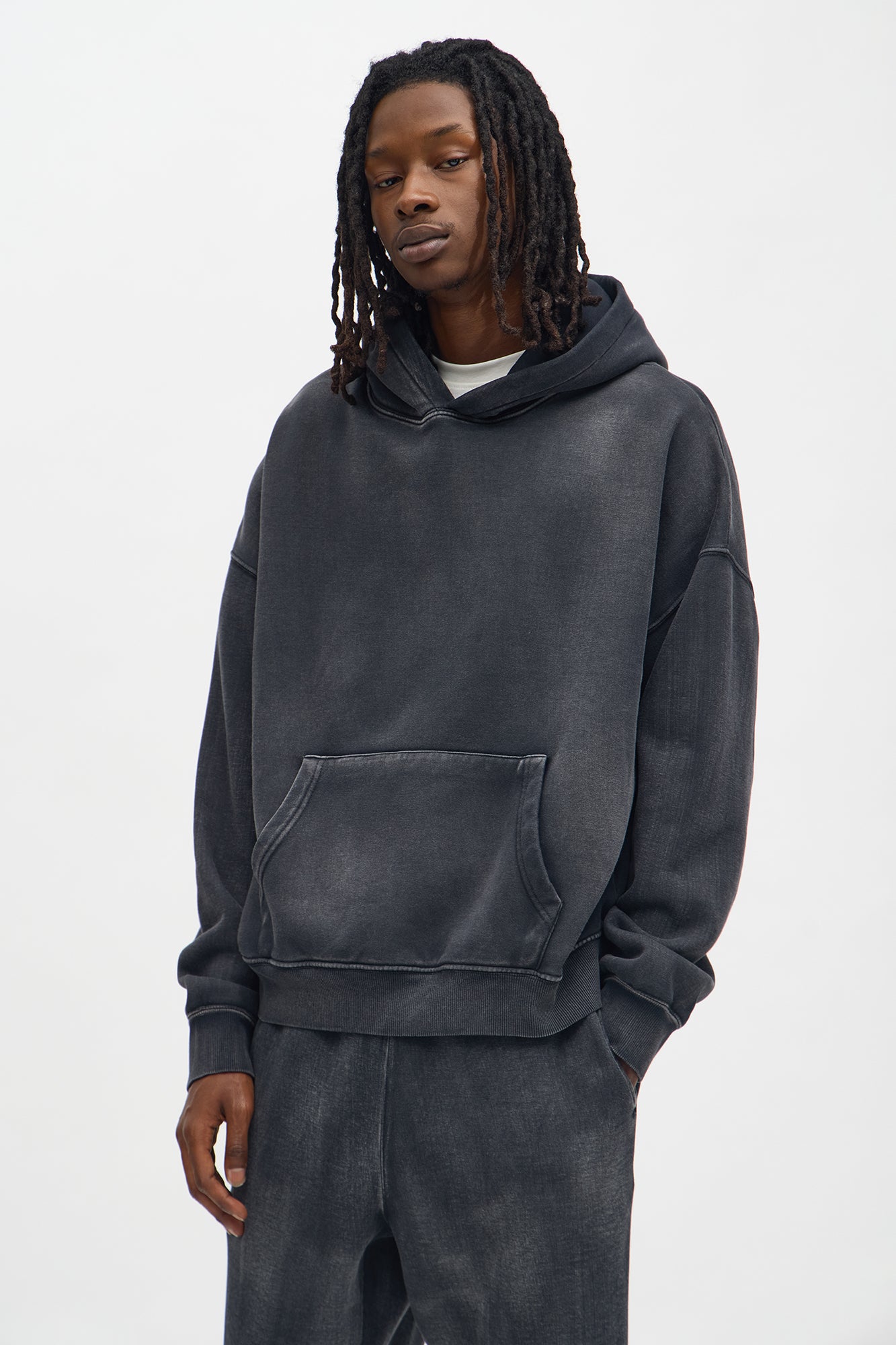 Acid Wash Oversized Heavyweight Hoodie - Black