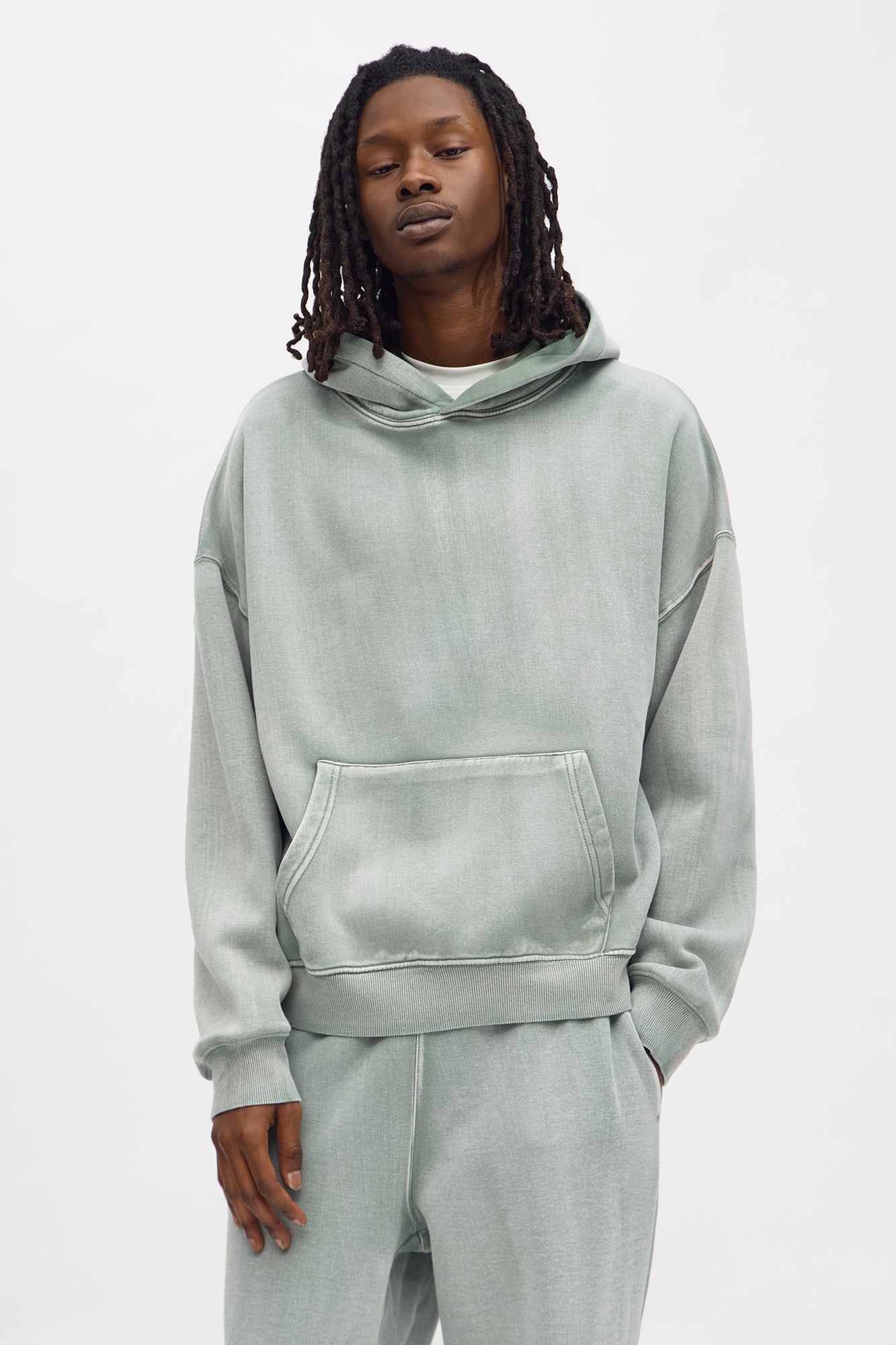 Acid Wash Oversized Heavyweight Hoodie - Sage