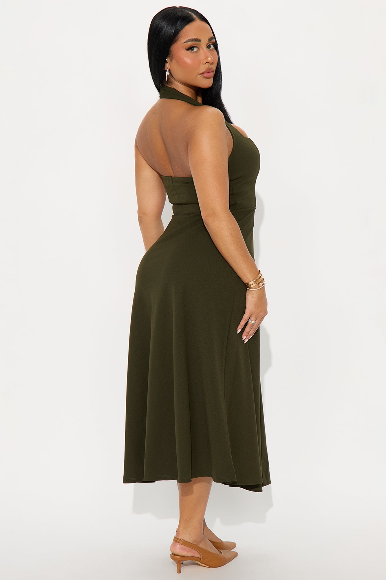 Alena Halter Midi Dress - Olive