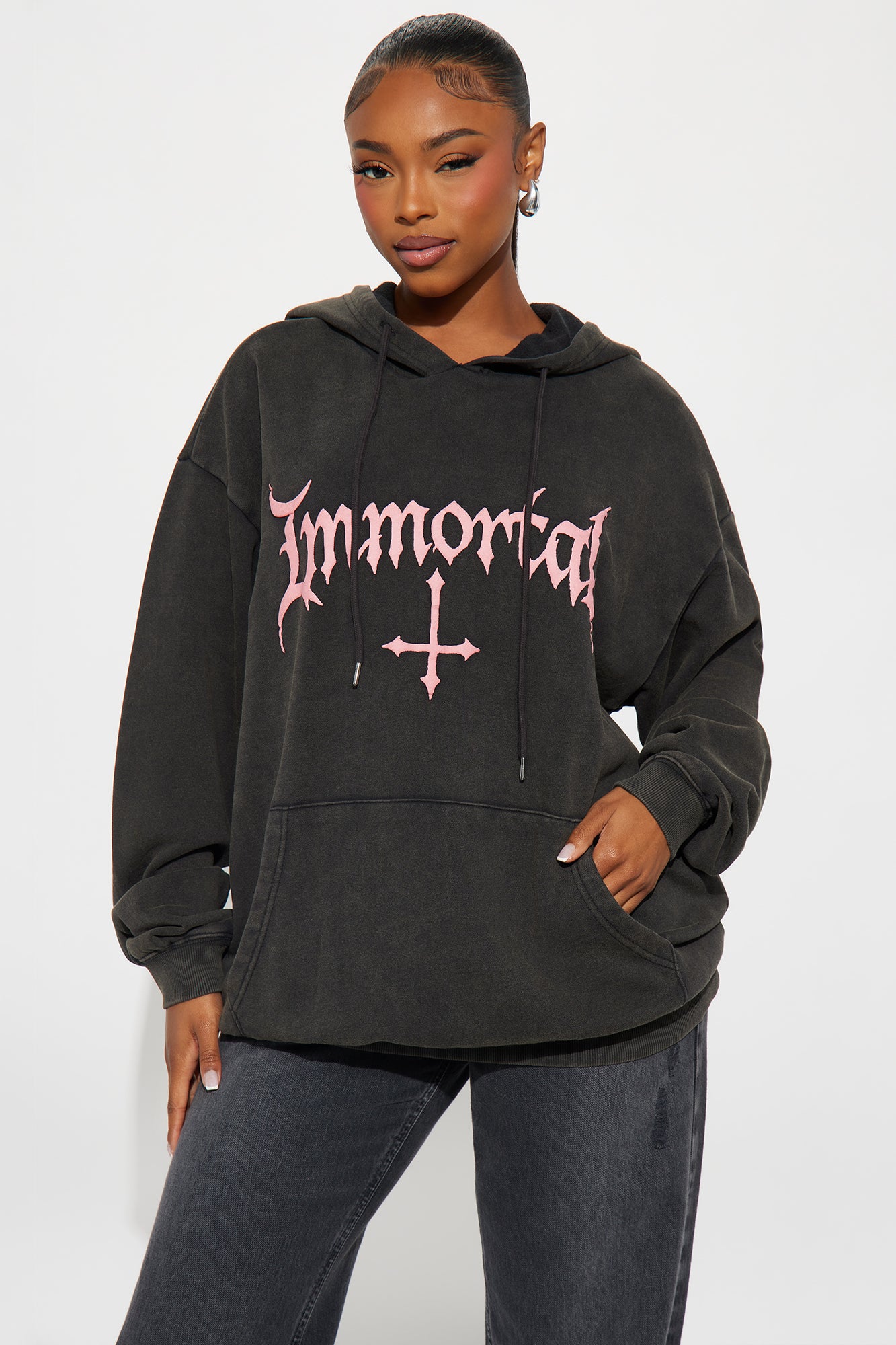 Immortal Washed Fleece Hoodie - Black Wash