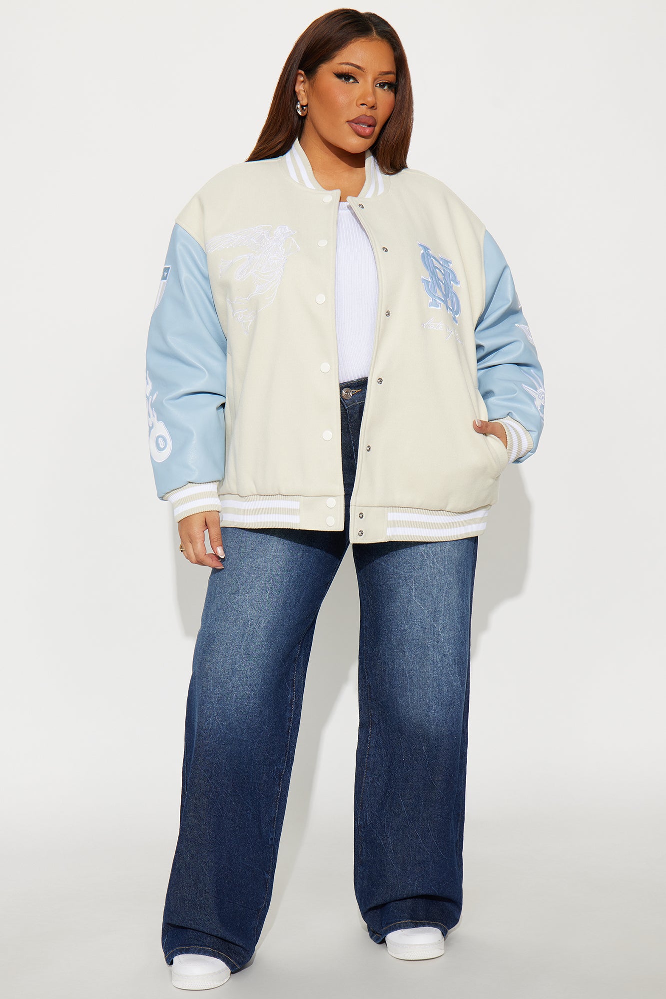 State Of Mind Varsity Jacket - Cream/combo