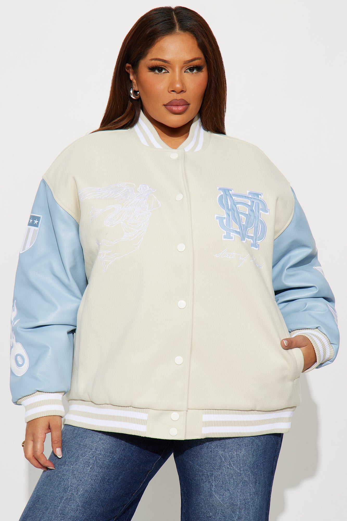 State Of Mind Varsity Jacket - Cream/combo